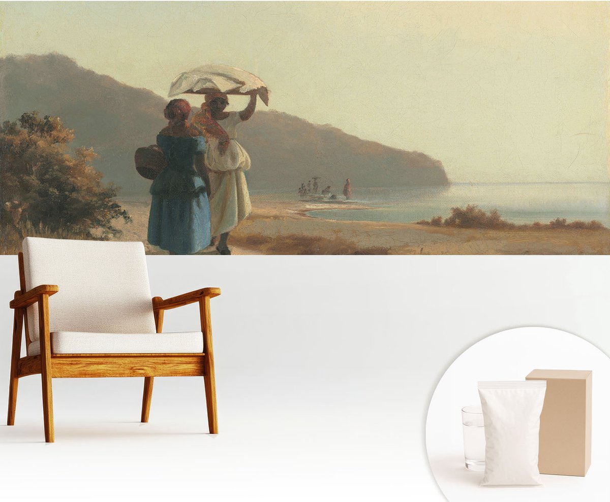 Wallfluent Fotobehang - Beige Vliesbehang - 250x104 cm - Een Wandeling Langs De Kust Muurschildering - Slaapkamer behang Landschappen - Fotobehang Vlies - Slaapkamer behang