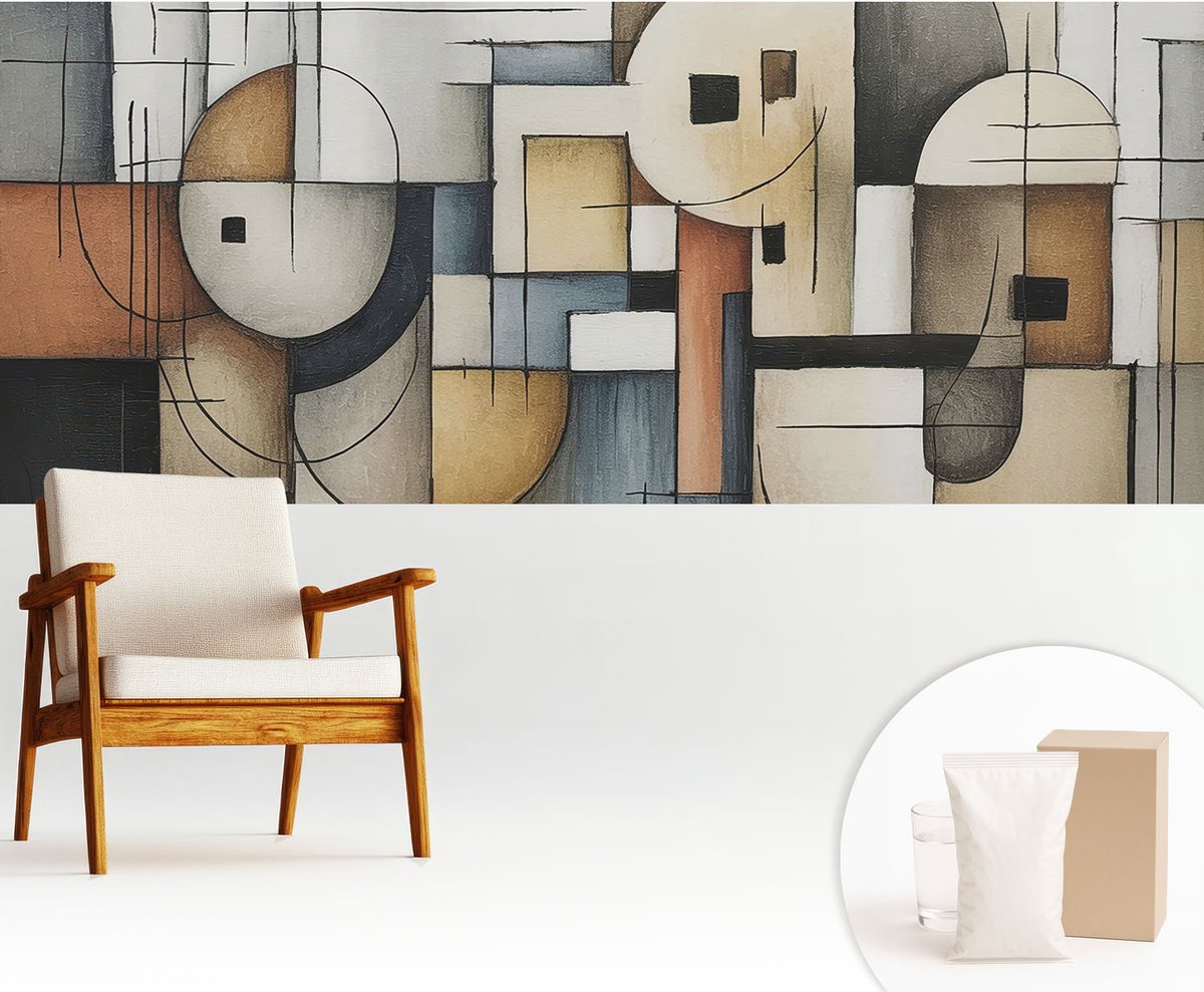 Wallfluent Fotobehang - Grijs Vliesbehang - 250x104 cm - Geometrische Harmonie Muurschildering - Slaapkamer behang Abstractie - Fotobehang Vlies - Slaapkamer behang