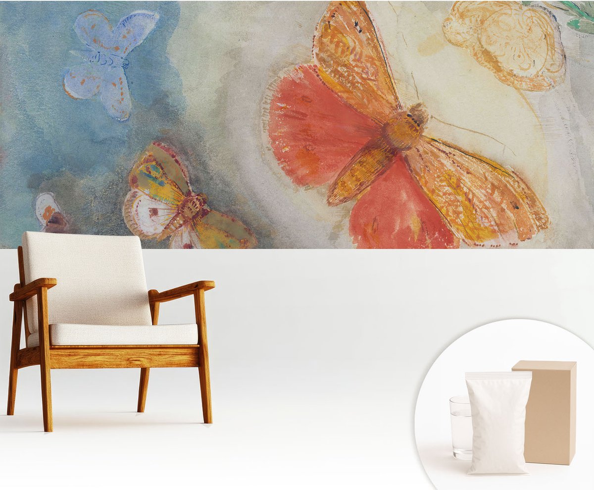 Wallfluent Fotobehang - Oranje Vliesbehang - 250x104 cm - Kleurrijke Vlinders Fotobehang Vlies - Woonkamer behang Deel - Muurschildering - Woonkamer behang