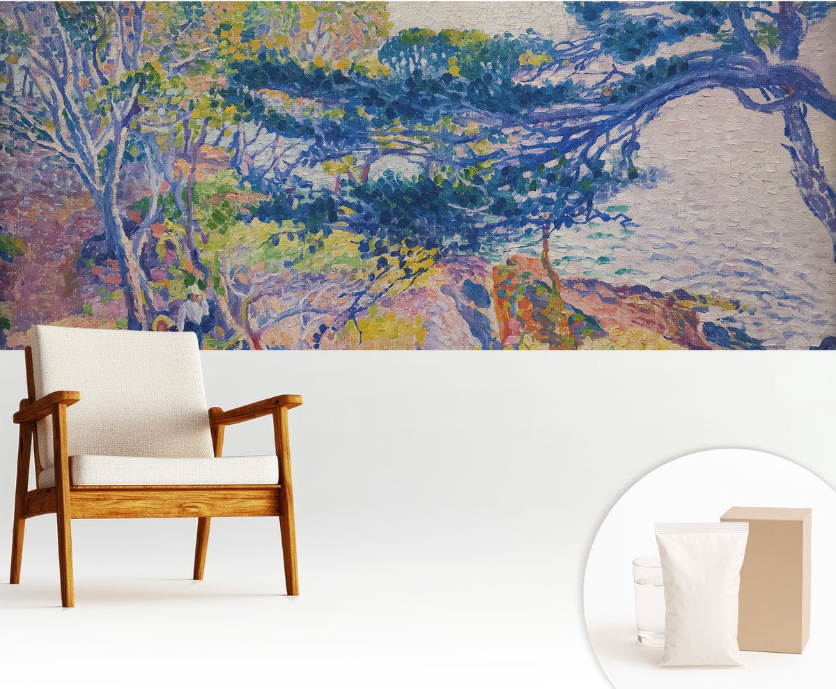 Wallfluent Fotobehang - Blauw Vliesbehang - 250x104 cm - Impressionistisch Landschap Fotobehang Vlies - Hal behang Landschappen - Muurschildering - Woonkamer behang