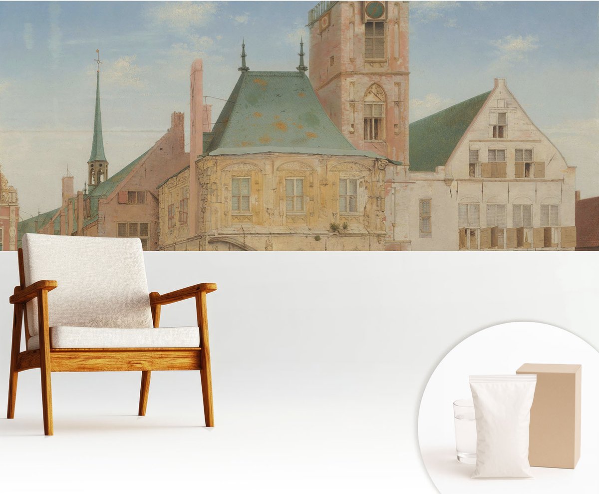 Wallfluent Fotobehang - Blauw Vliesbehang - 250x104 cm - Historisch Stadhuis Fotobehang Vlies - Woonkamer behang Architectuur - Muurschildering - Woonkamer behang