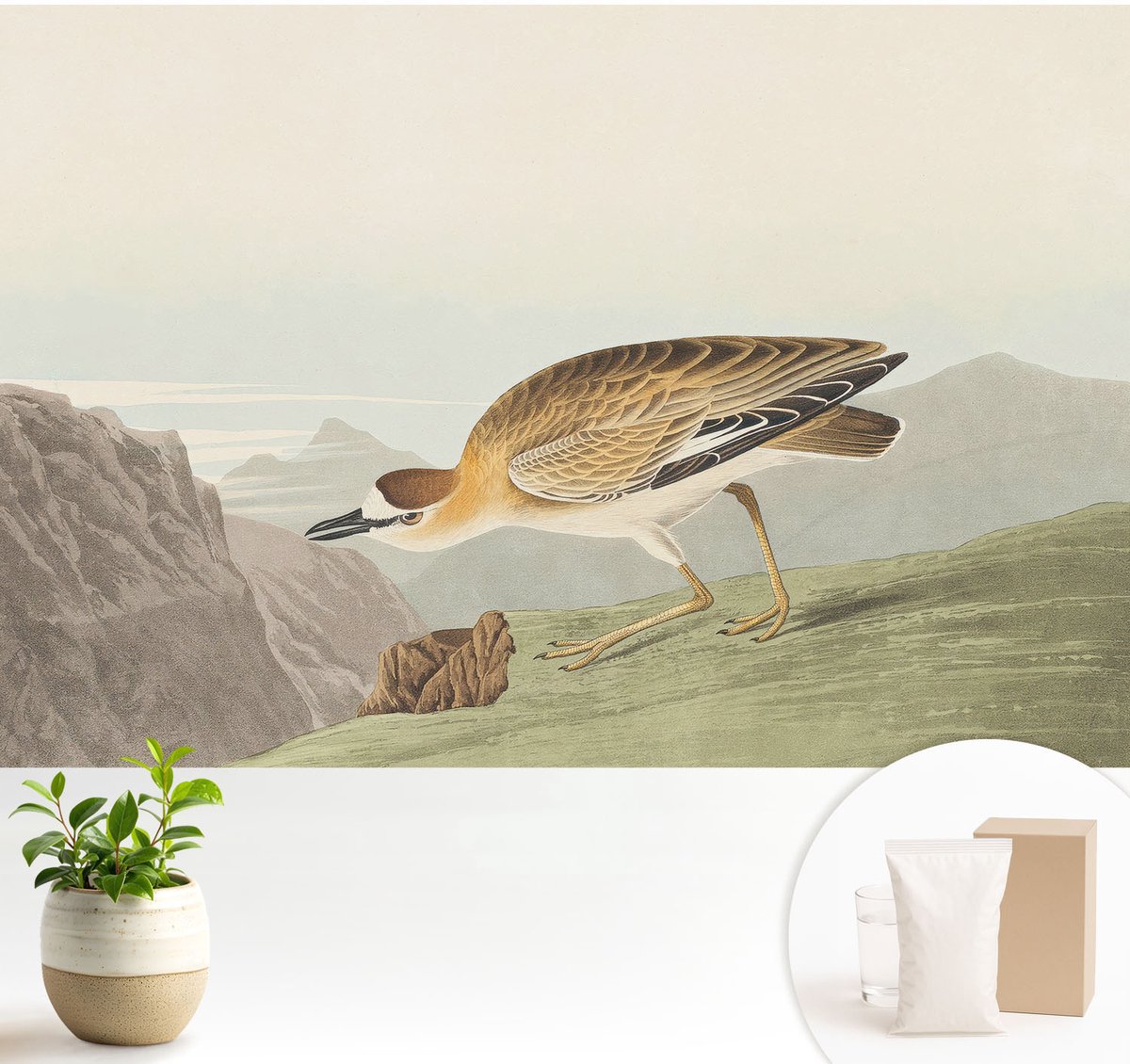 Wallfluent Fotobehang - Bruin Vliesbehang - 104x70 cm - Bergvogel Fotobehang Vlies - Woonkamer behang Dieren - Muurschildering - Woonkamer behang