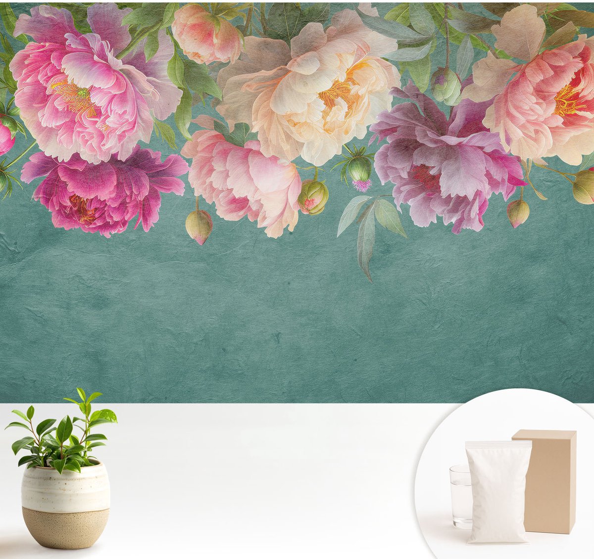 Wallfluent Fotobehang - Groente Vliesbehang - 104x70 cm - Bloemige Elegantie Muurschildering - Slaapkamer behang Bloemen En Planten - Fotobehang Vlies - Slaapkamer behang