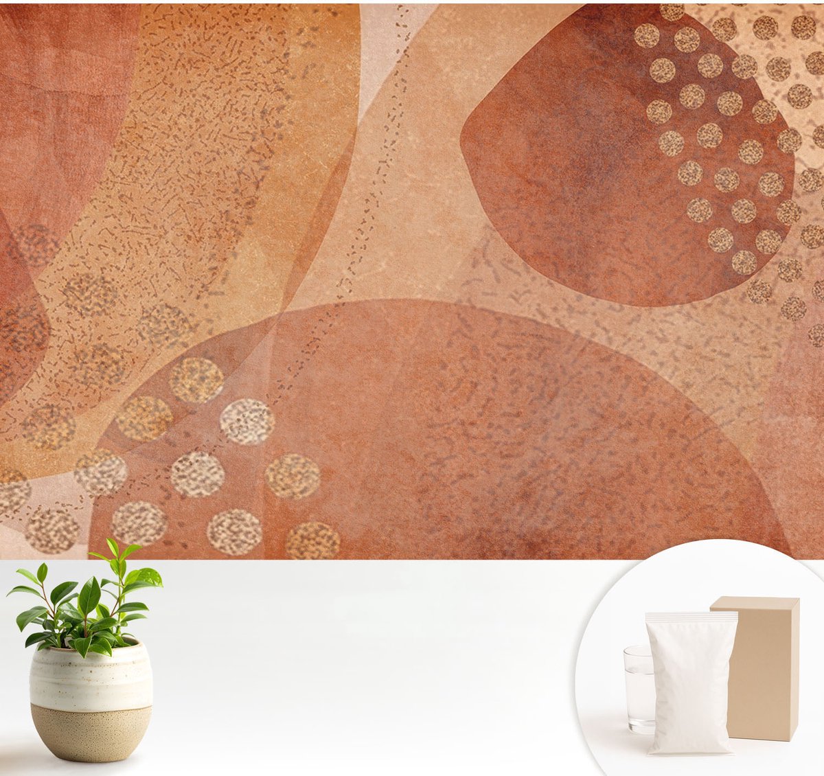 Wallfluent Fotobehang - Bruin Vliesbehang - 104x70 cm - Aardse Composities Fotobehang Vlies - Hal behang Abstractie - Muurschildering - Hal behang
