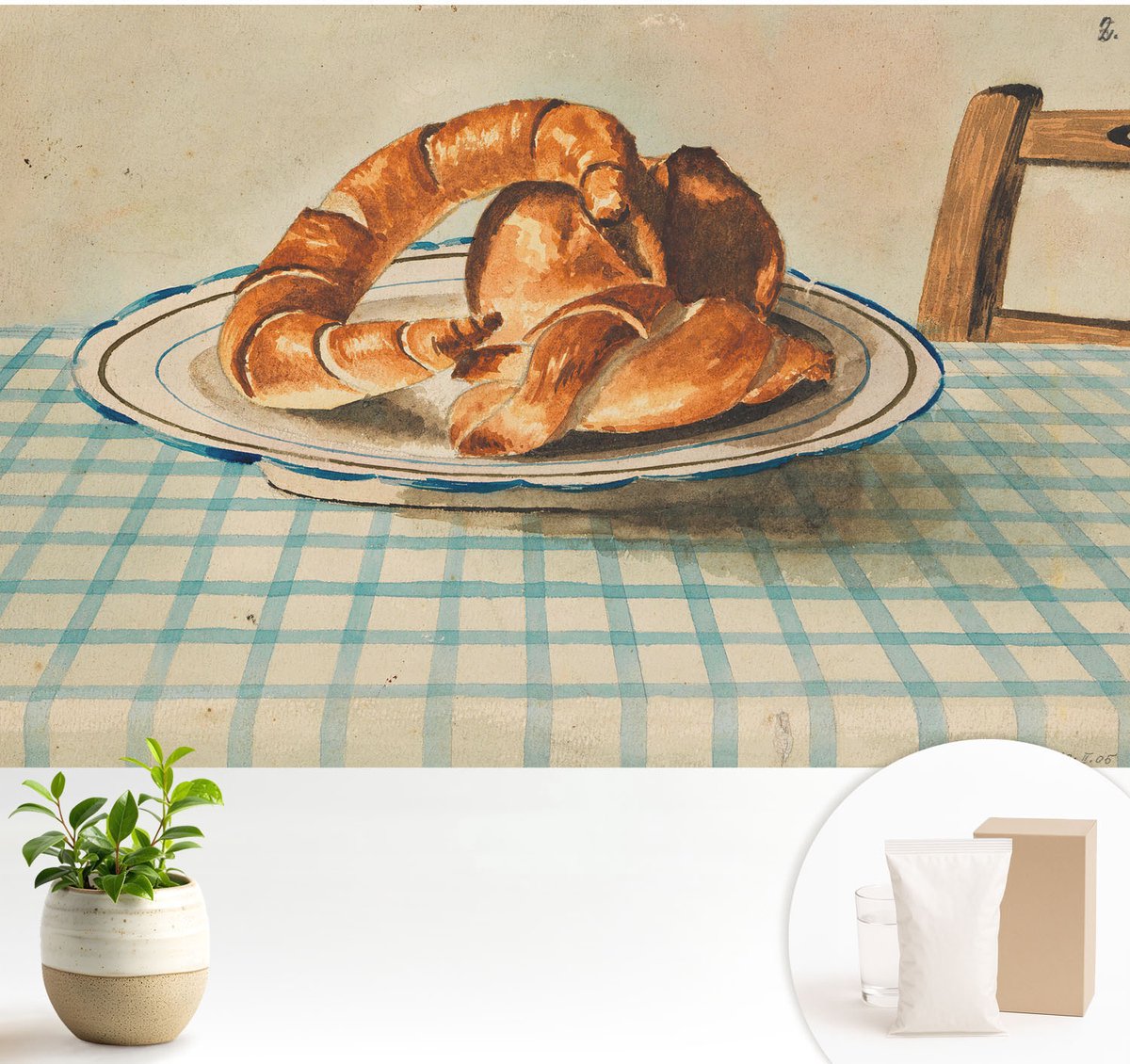 Wallfluent Fotobehang - Bruin Vliesbehang - 104x70 cm - Keukengebakken Producten Fotobehang Vlies - Woonkamer behang Voedsel - Muurschildering - Woonkamer behang
