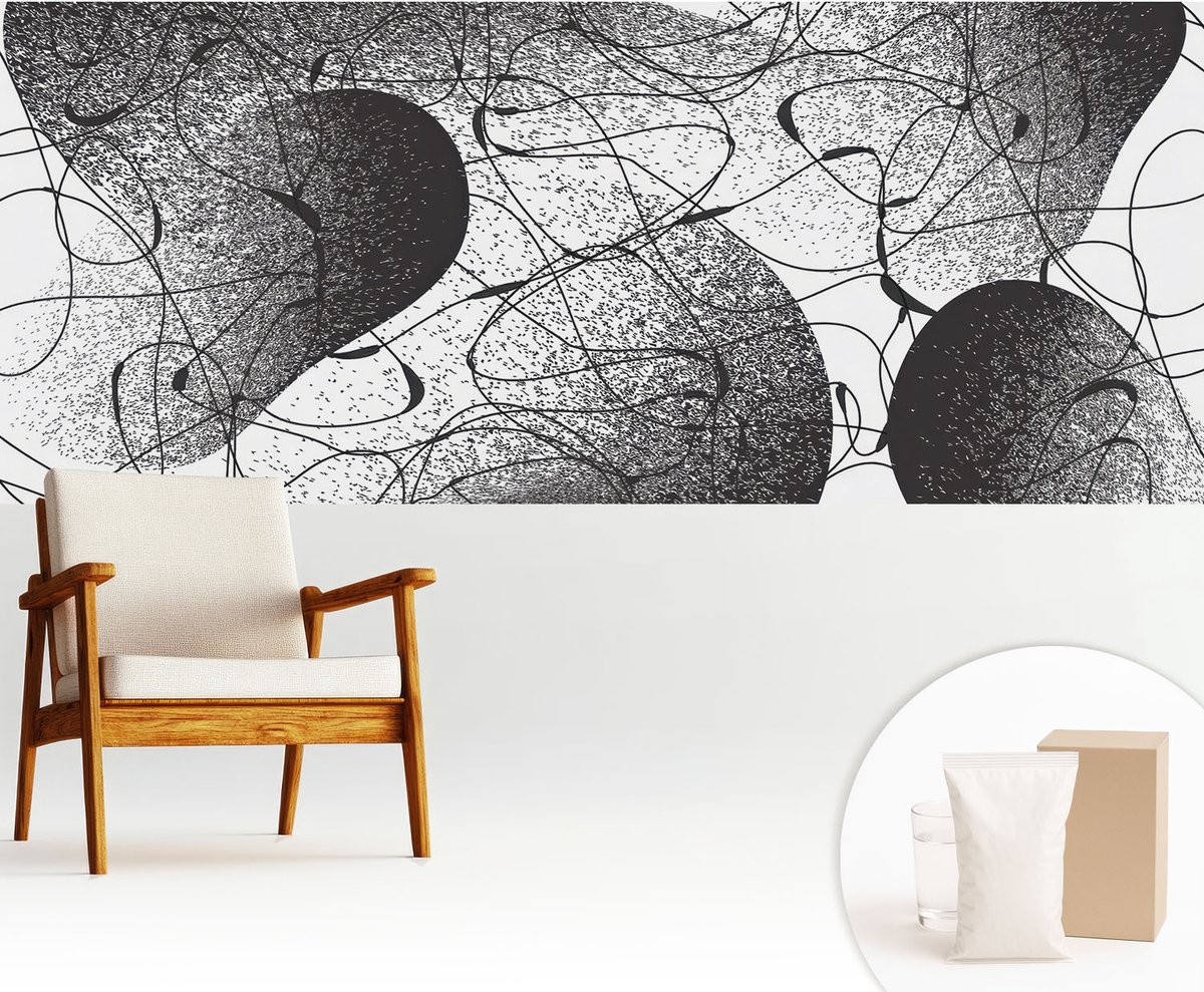 Wallfluent Fotobehang - Zwart Vliesbehang - 250x104 cm - Abstract Patroon Muurschildering - Slaapkamer behang Abstractie - Fotobehang Vlies - Slaapkamer behang