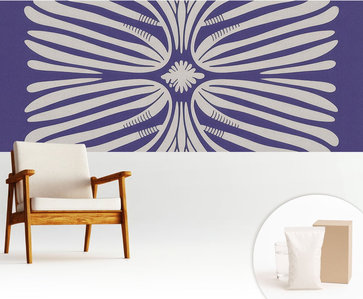 Wallfluent Fotobehang - Paars Vliesbehang - 250x104 cm - Bloemsymmetrie Muurschildering - Slaapkamer behang Abstractie - Fotobehang Vlies - Gang behang