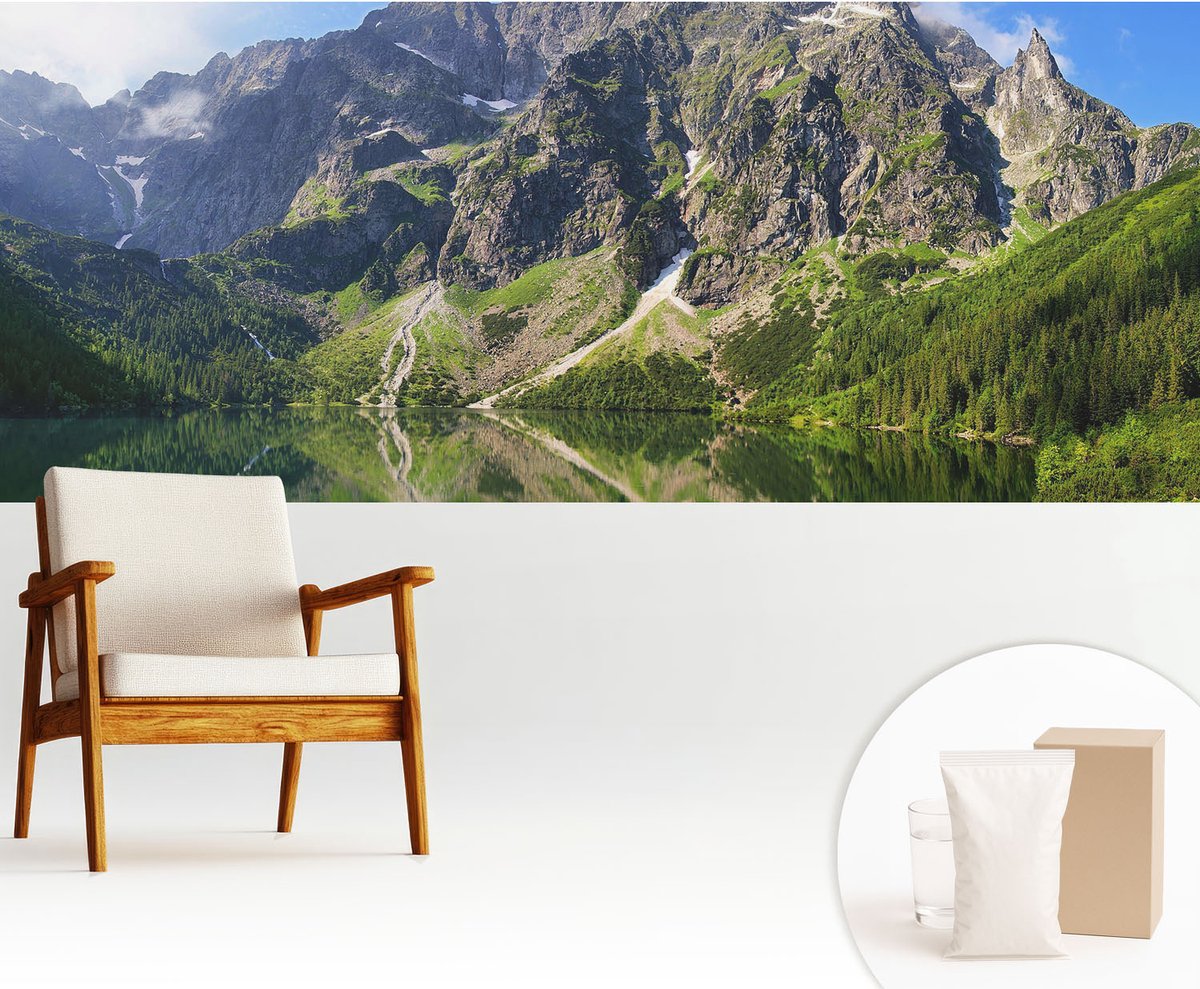 Wallfluent Fotobehang - Blauw Vliesbehang - 250x104 cm - Schilderachtige Bergen Fotobehang Vlies - Woonkamer behang Landschappen - Muurschildering - Woonkamer behang