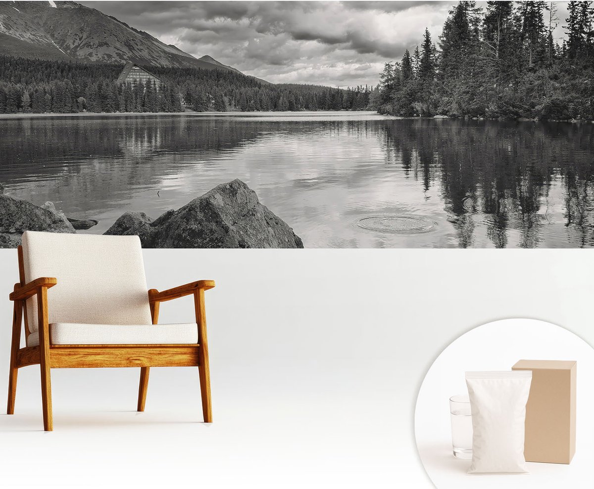 Wallfluent Fotobehang - Zwart-Wit Vliesbehang - 250x104 cm - Bergpanorama Muurschildering - Slaapkamer behang Landschappen - Fotobehang Vlies - Gang behang