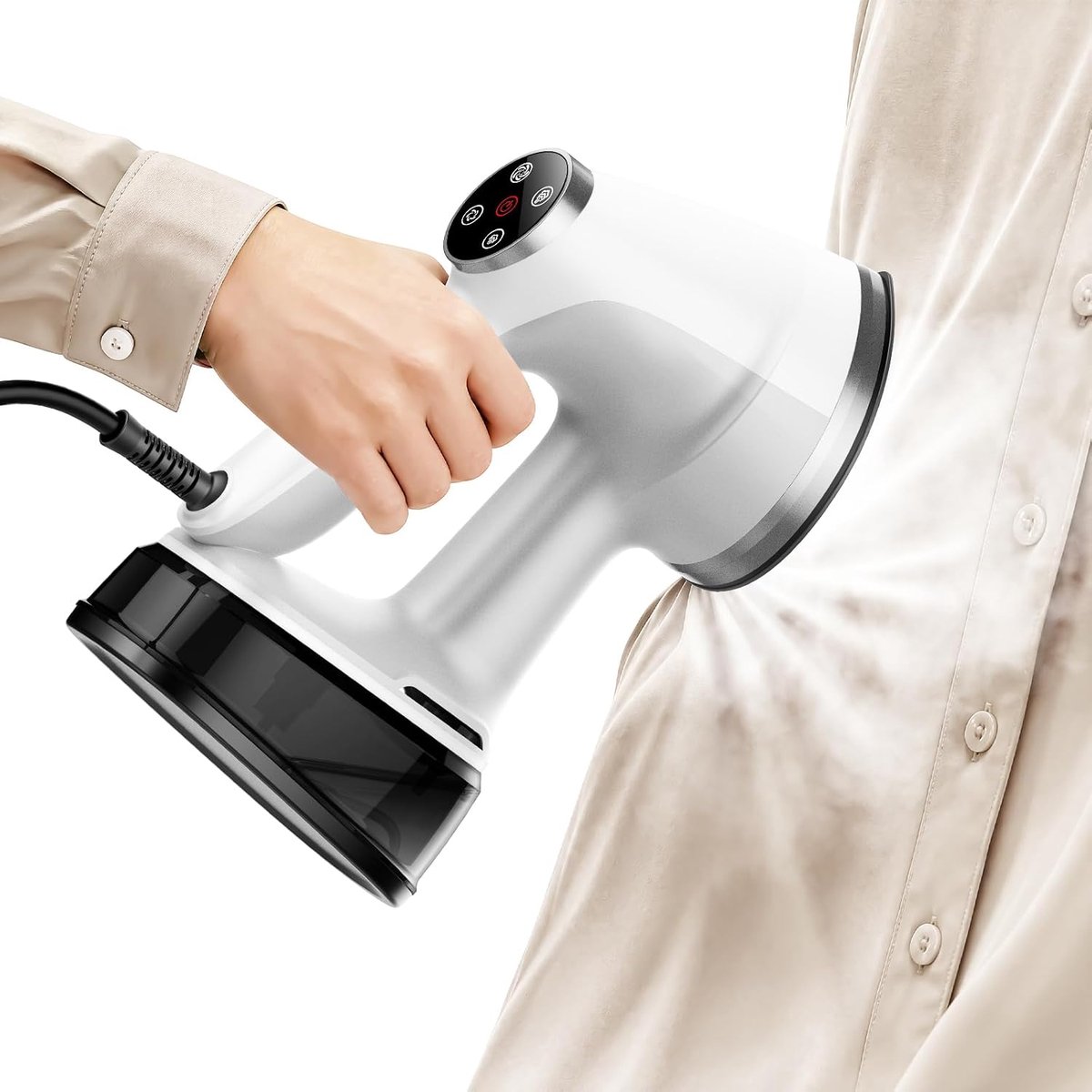 Handstomer voor kleding – Krachtige zuigkracht en diep doordringende stoom – Verwijdert kreukels – Waterreservoir van 400 ml – Dubbele functie: verticaal stomen en horizontaal strijken – Draagbaar ontwerp – Geschikt voor thuis en op reis