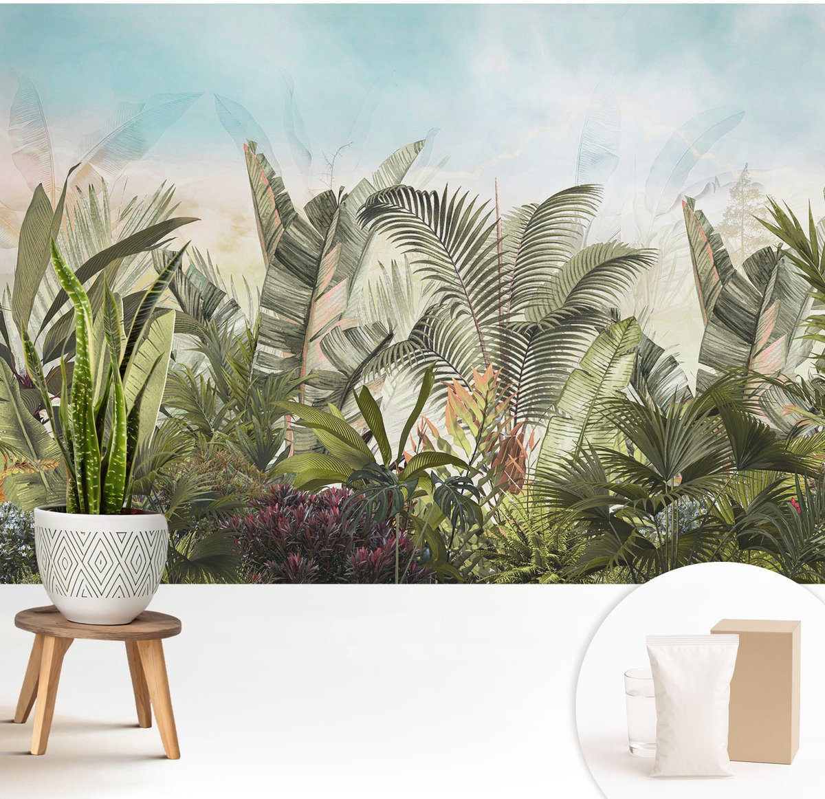 Wallfluent Fotobehang - Groente Vliesbehang - 208x146 cm - Tropisch Paradijs Fotobehang Vlies - Woonkamer behang Bloemen En Planten - Muurschildering - Woonkamer behang