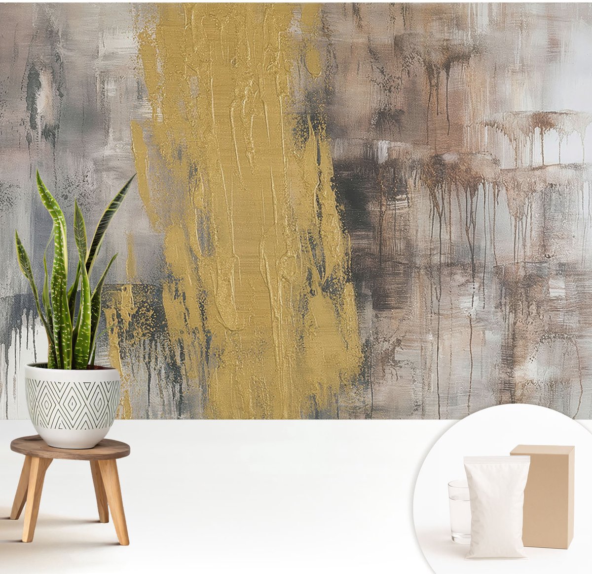 Wallfluent Fotobehang - Grijs Vliesbehang - 208x146 cm - Abstracte Visie Fotobehang Vlies - Hal behang Abstractie - Muurschildering - Hal behang