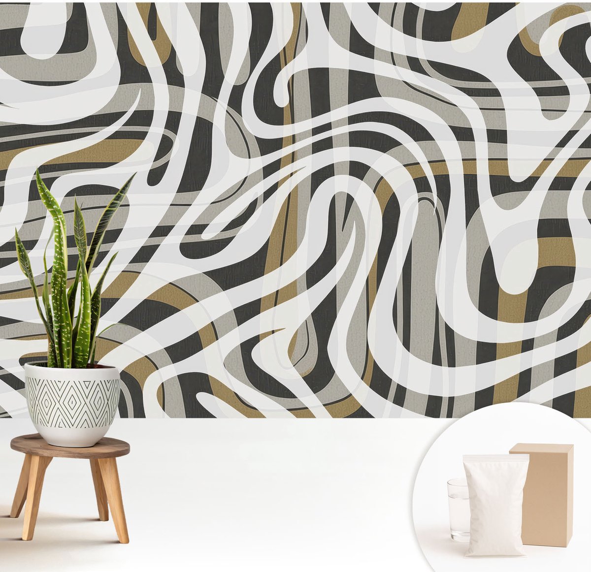 Wallfluent Fotobehang - Wit Vliesbehang - 208x146 cm - Abstracte Lijnen Fotobehang Vlies - Hal behang Abstractie - Muurschildering - Woonkamer behang