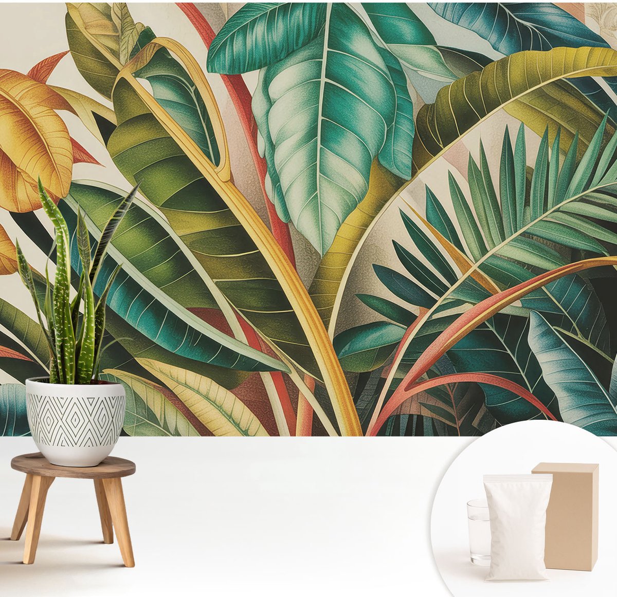 Wallfluent Fotobehang - Groente Vliesbehang - 208x146 cm - Exotische Bladeren Muurschildering - Slaapkamer behang Bloemen En Planten - Fotobehang Vlies - Slaapkamer behang