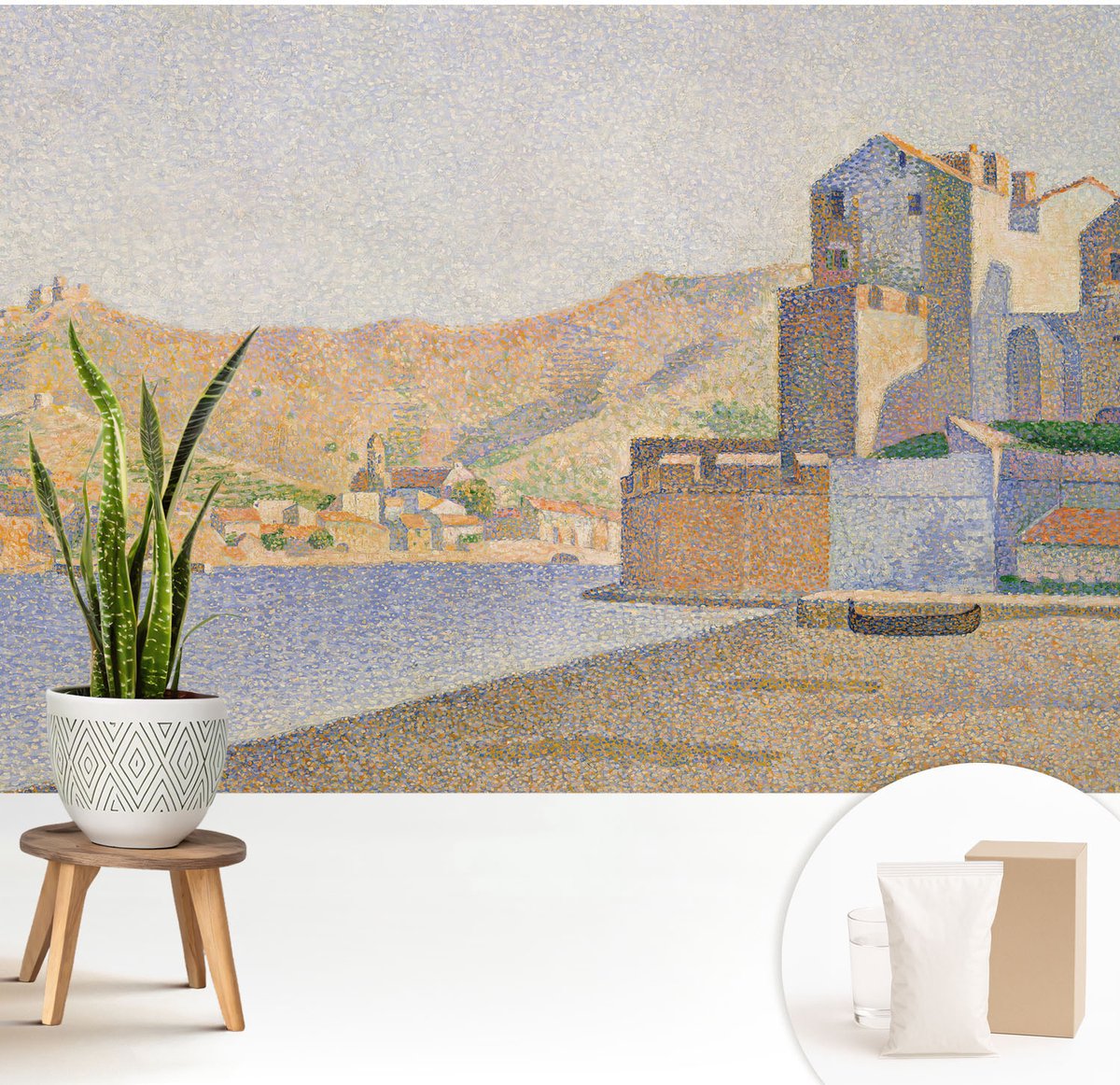 Wallfluent Fotobehang - Oranje Vliesbehang - 208x146 cm - Zomerhaven Fotobehang Vlies - Hal behang Landschappen - Muurschildering - Woonkamer behang