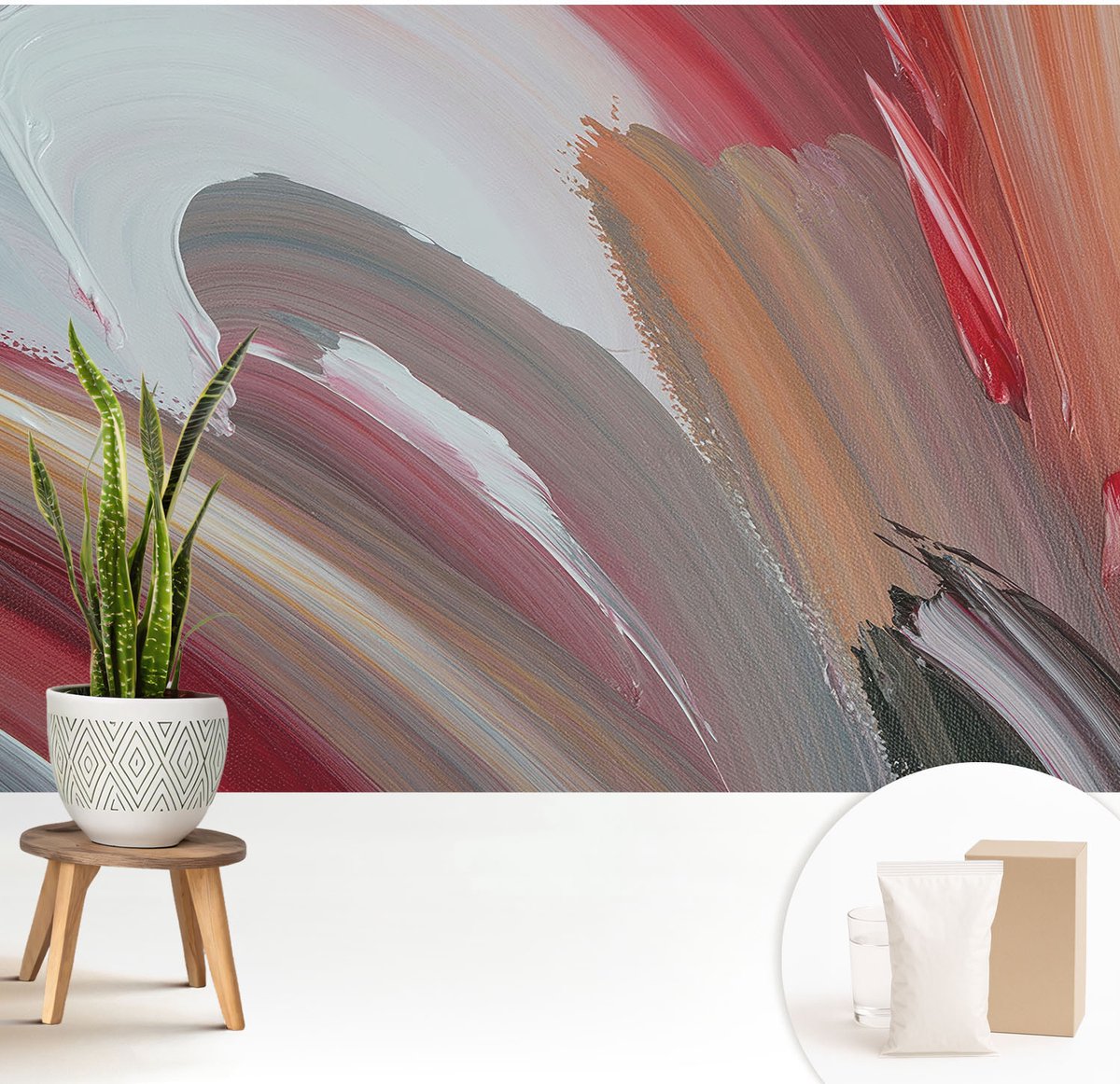 Wallfluent Fotobehang - Wit Vliesbehang - 208x146 cm - Schilderachtige Uitdrukking Muurschildering - Gang behang Abstractie - Fotobehang Vlies - Slaapkamer behang