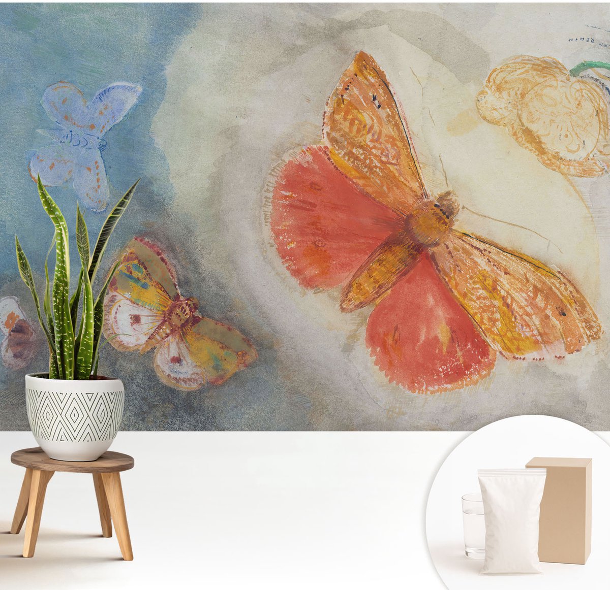 Wallfluent Fotobehang - Oranje Vliesbehang - 208x146 cm - Kleurrijke Vlinders Fotobehang Vlies - Hal behang Deel - Muurschildering - Woonkamer behang