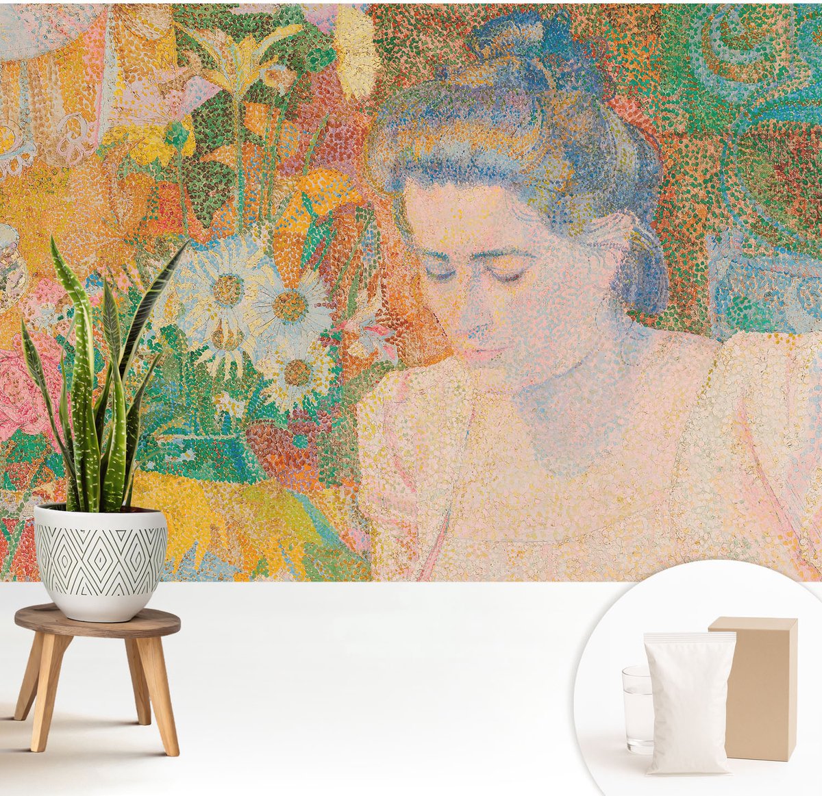 Wallfluent Fotobehang - Geel Vliesbehang - 208x146 cm - Bloemenportret Muurschildering - Gang behang Mensen - Fotobehang Vlies - Slaapkamer behang