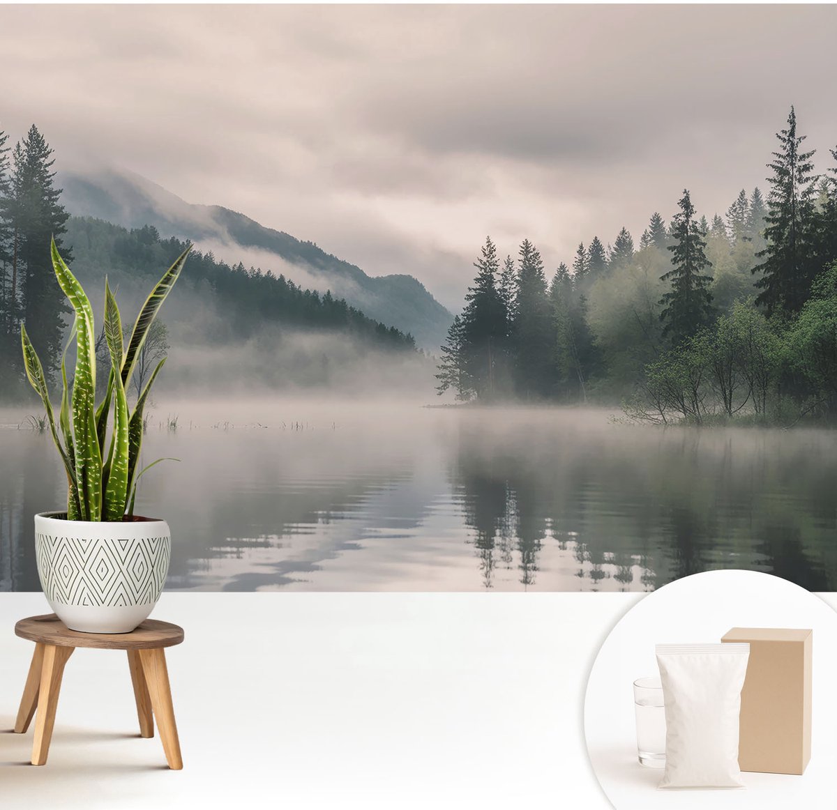 Wallfluent Fotobehang - Grijs Vliesbehang - 208x146 cm - Atmosferisch Meer Muurschildering - Slaapkamer behang Landschappen - Fotobehang Vlies - Gang behang