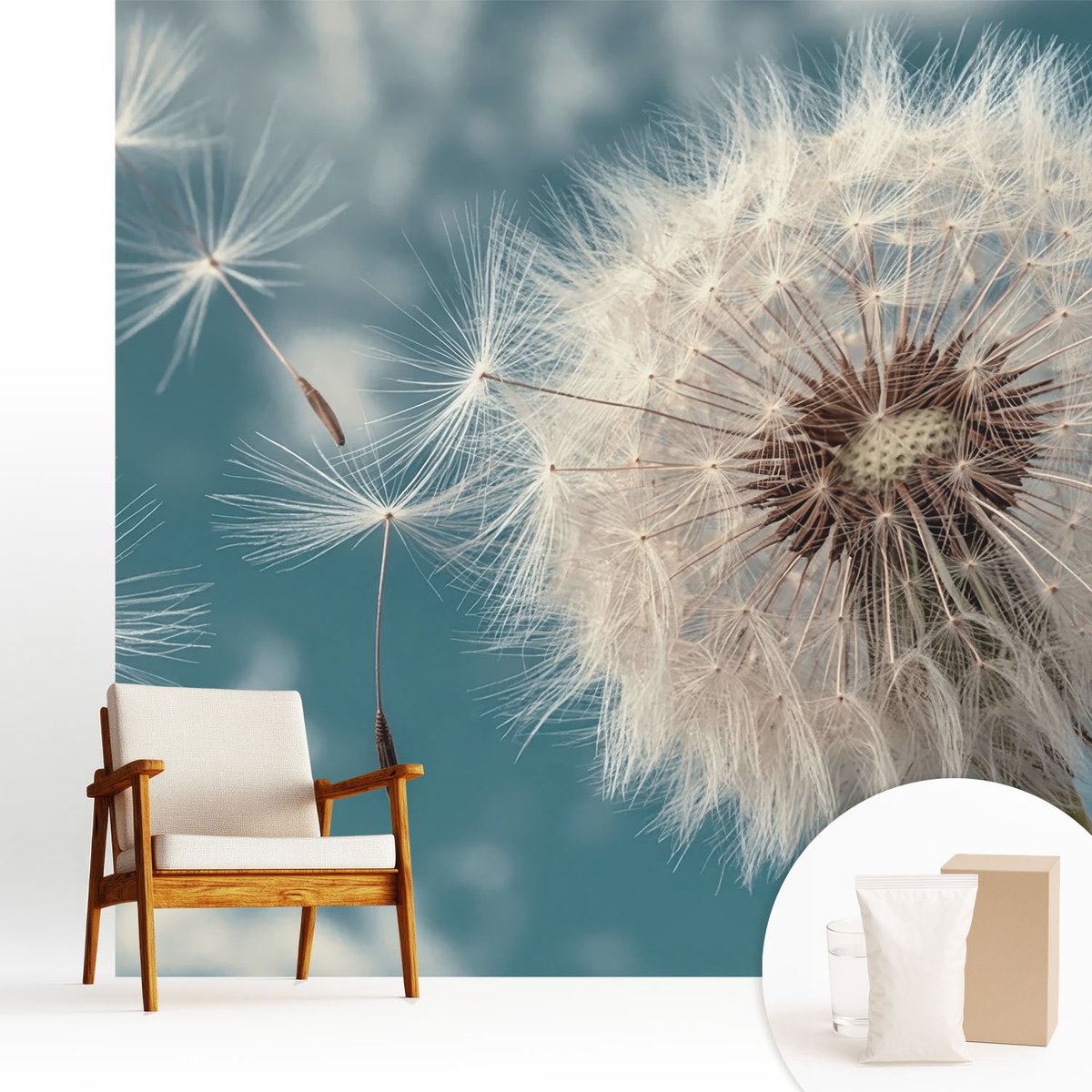 Wallfluent Fotobehang - Wit Vliesbehang - 250x250 cm - Een Vleugje Etherische Schoonheid Fotobehang Vlies - Woonkamer behang Bloemen En Planten - Muurschildering - Hal behang