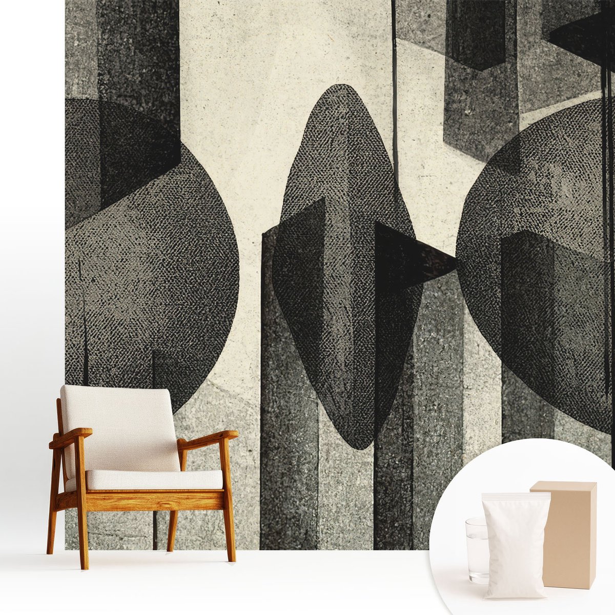 Wallfluent Fotobehang - Zwart Vliesbehang - 250x250 cm - Geometrische Vormen Muurschildering - Gang behang Abstractie - Fotobehang Vlies - Slaapkamer behang