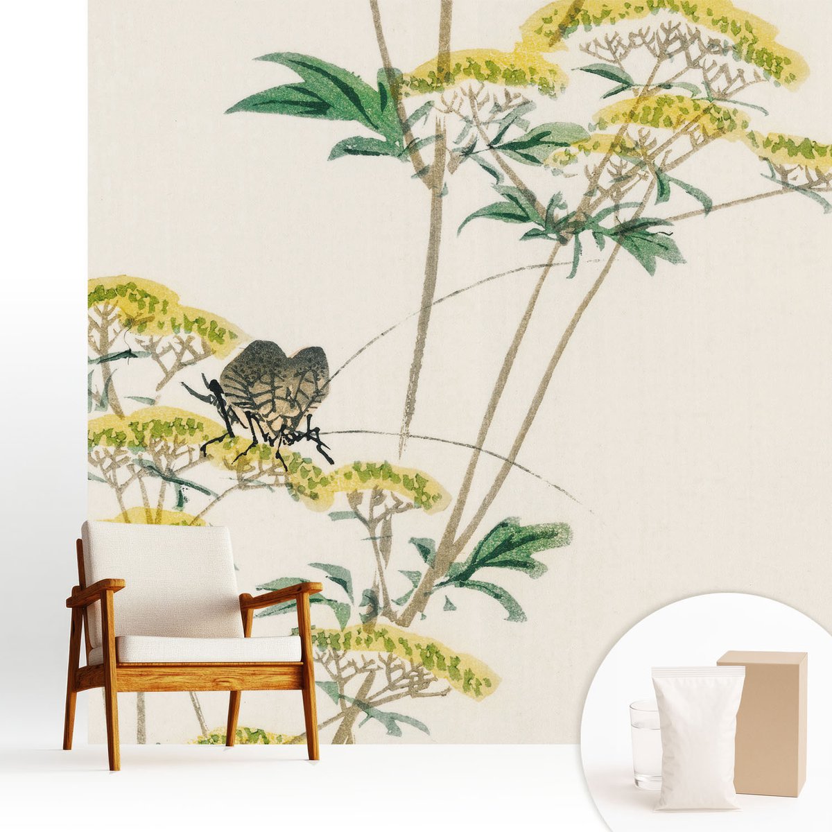 Wallfluent Fotobehang - Wit Vliesbehang - 250x250 cm - Bloemen Natuur Fotobehang Vlies - Hal behang Bloemen En Planten - Muurschildering - Hal behang