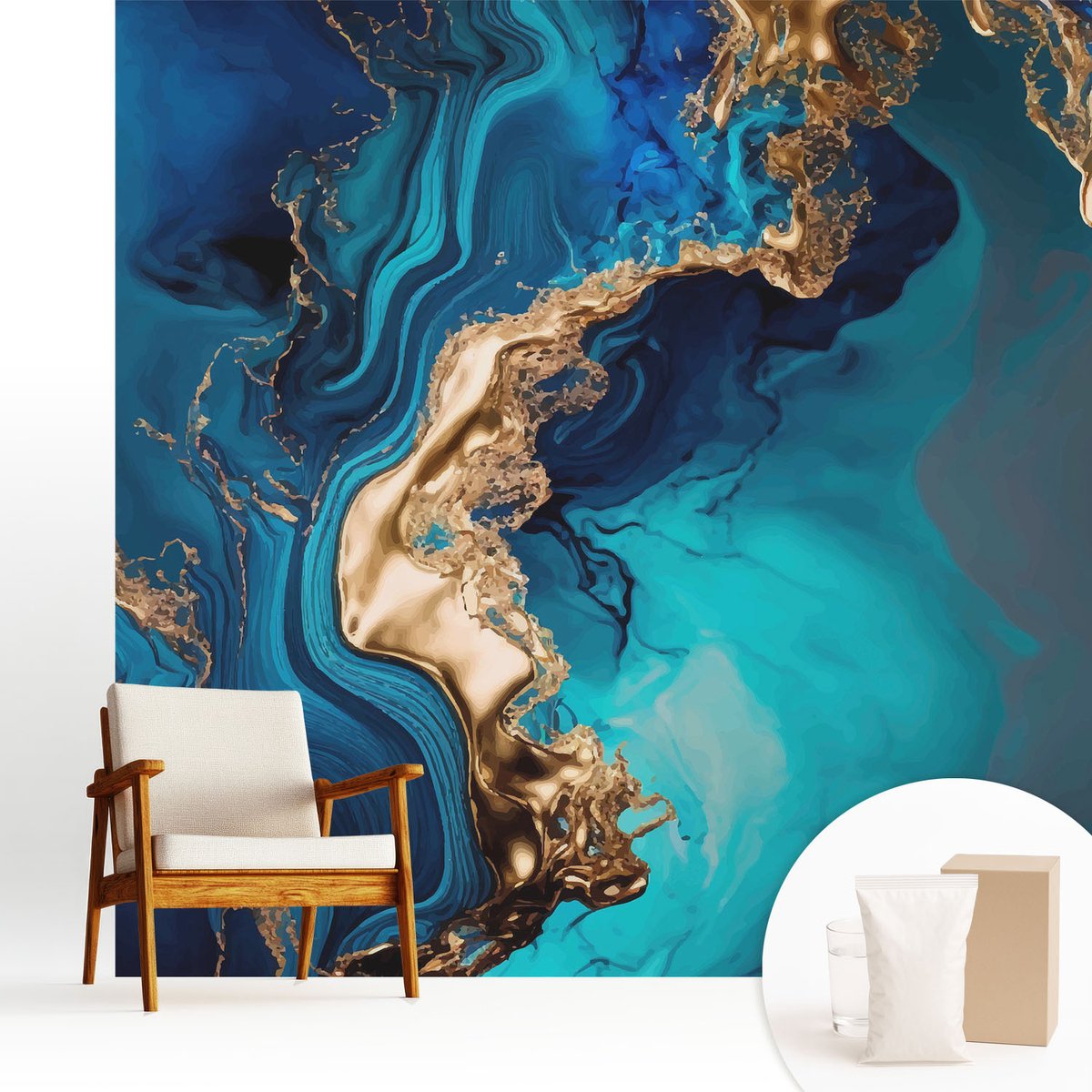 Wallfluent Fotobehang - Marine Vliesbehang - 250x250 cm - Kleurrijke Abstractie Fotobehang Vlies - Woonkamer behang Abstractie - Muurschildering - Hal behang