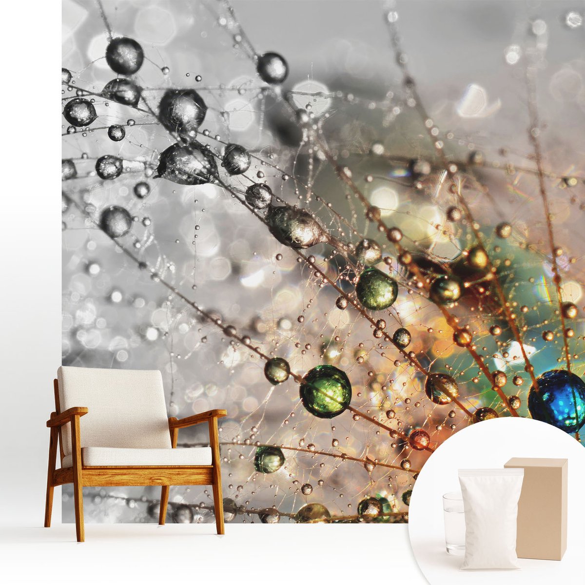 Wallfluent Fotobehang - Wit Vliesbehang - 250x250 cm - Ik Dauw Juwelen Muurschildering - Gang behang Bloemen En Planten - Fotobehang Vlies - Gang behang