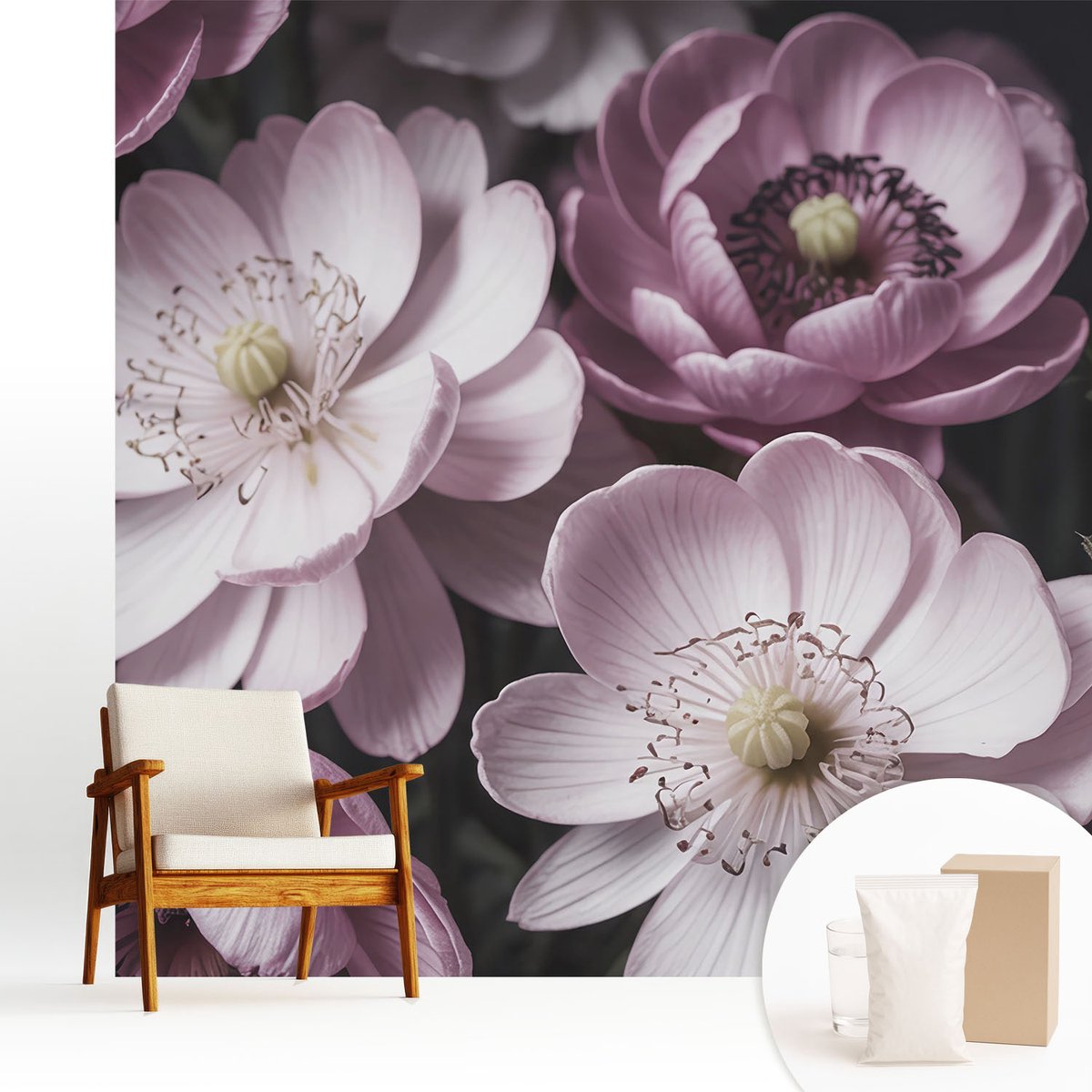 Wallfluent Fotobehang - Roze Vliesbehang - 250x250 cm - Bloemige Elegantie Fotobehang Vlies - Woonkamer behang Bloemen En Planten - Muurschildering - Woonkamer behang