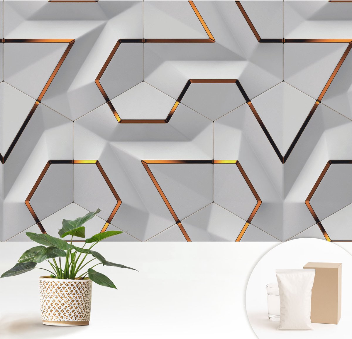 Wallfluent Fotobehang - Wit Vliesbehang - 152x104 cm - Driedimensionale Patronen Muurschildering - Slaapkamer behang Geometrie - Fotobehang Vlies - Gang behang