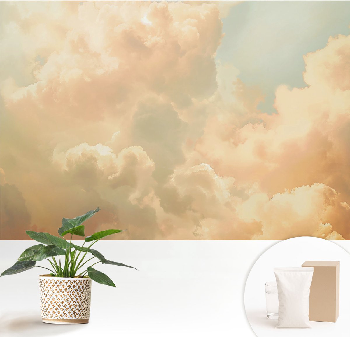 Wallfluent Fotobehang - Wit Vliesbehang - 152x104 cm - Etherische Wolken Muurschildering - Slaapkamer behang Landschappen - Fotobehang Vlies - Gang behang