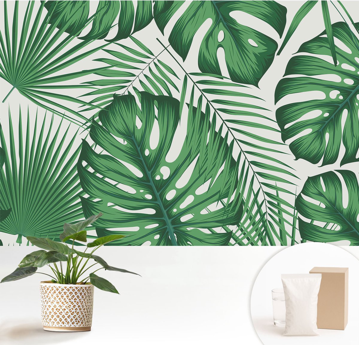 Wallfluent Fotobehang - Groente Vliesbehang - 152x104 cm - Tropische Bladeren Muurschildering - Slaapkamer behang Bloemen En Planten - Fotobehang Vlies - Slaapkamer behang