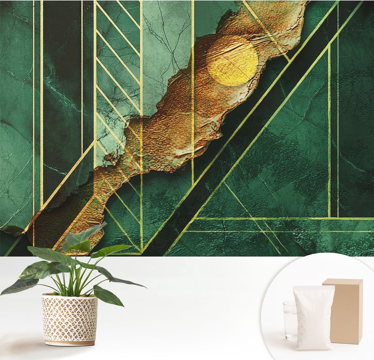Wallfluent Fotobehang - Groente Vliesbehang - 152x104 cm - Geometrische Spanning Fotobehang Vlies - Woonkamer behang Abstractie - Muurschildering - Hal behang