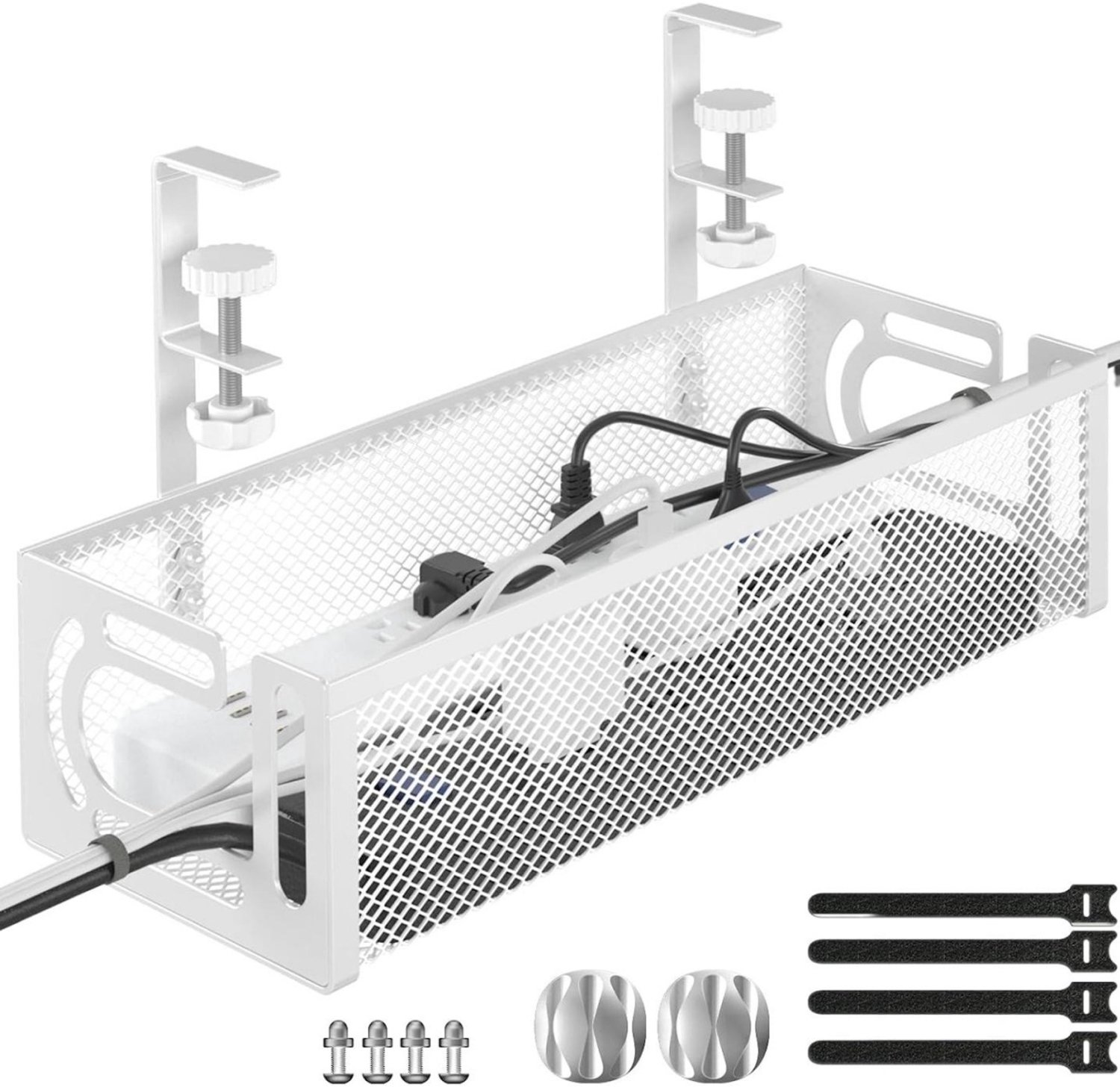 SSTRWGOOD Kabelgoot geschikt voor onder het bureau - Enkelvoudige verpakking - 39 cm - Zonder boren - Stalen kabelorganizer/-goot - Geschikt voor kabelbeheer - Wit