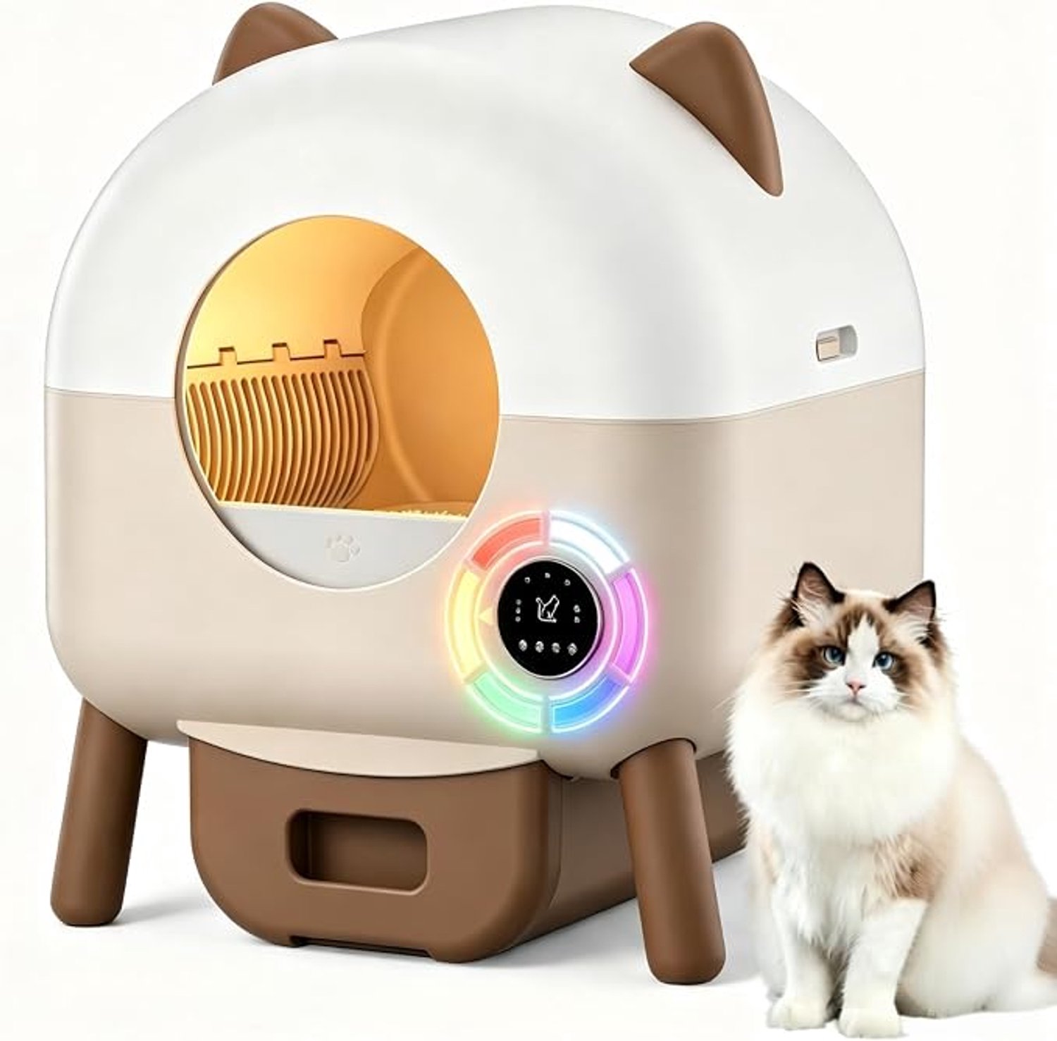Zelfreinigende kattenbak XXL - 89L capaciteit - App‑bediening & veiligheidssensoren - 6 sfeerverlichtingen - Geurwerend - Stille werking - Geschikt voor meerdere katten