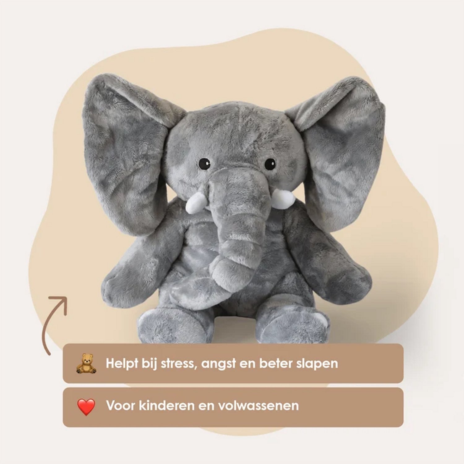 Lotgenootje Verzwaringsknuffel Olifant - 45cm/2kg - Verzwaarde Knuffel - Weighted Stuffed Animal - Voor kinderen & volwassenen - Sensorisch Speelgoed - Zware Knuffel Anxiety - Plushie — afbeelding 2