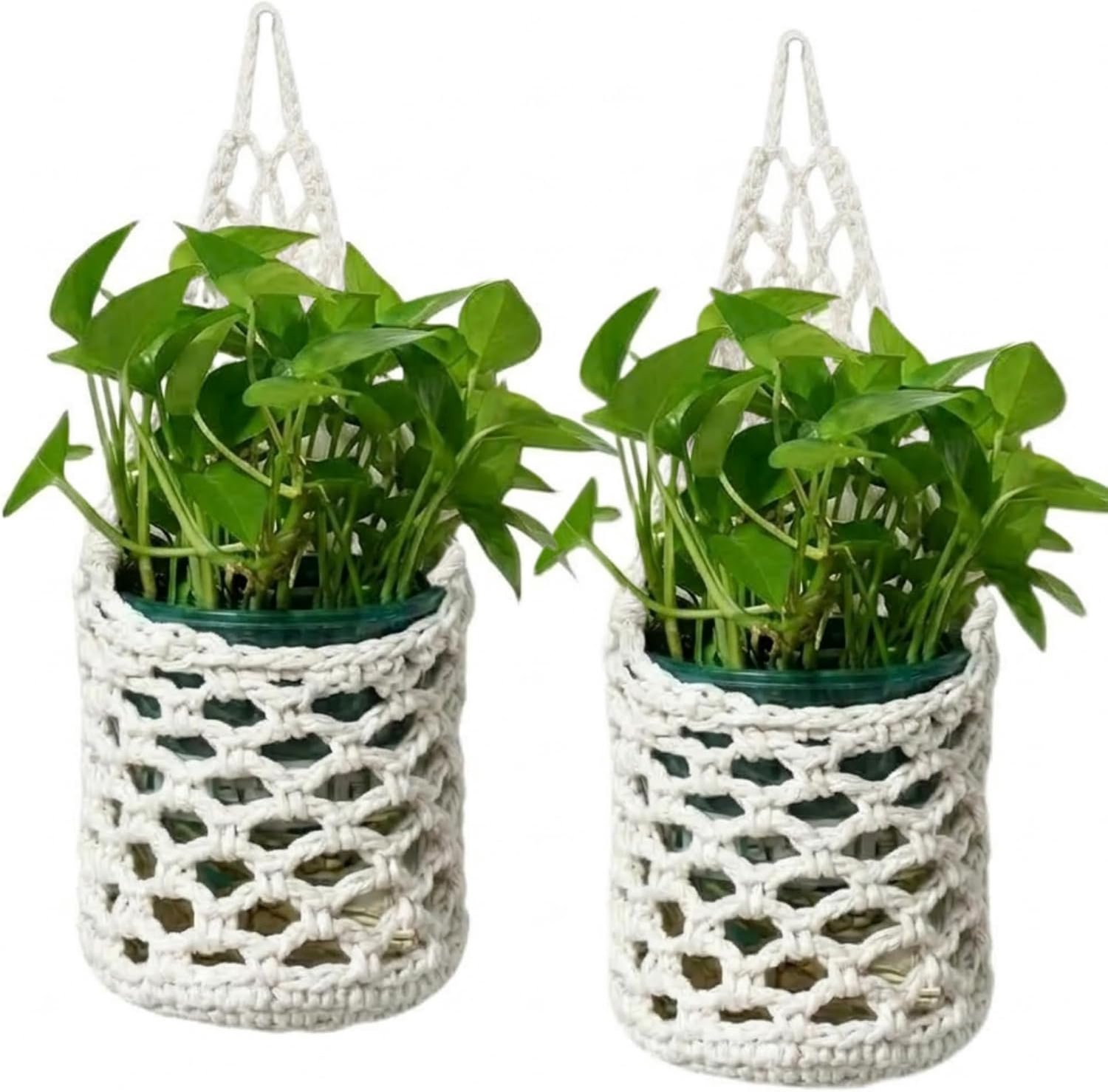 Set van 2 macramé-hangers voor planten aan de muur, voor kleine hangmanden (geschikt voor potten van ca. 15 cm)