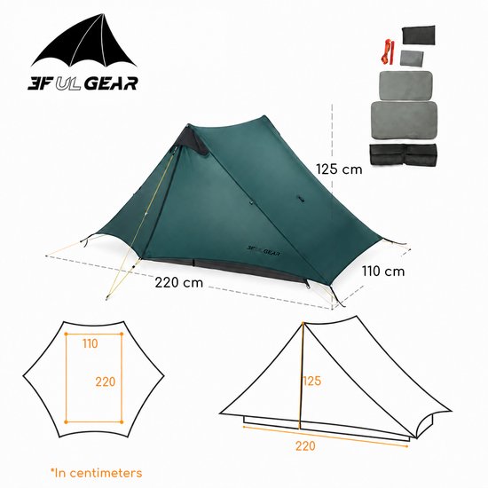 3F UL GEAR Lanshan 2 – 2-persoons Tent – Ultra Lichtgewicht – 3 seizoenen trekking tent – Waterdicht – Kampeertent – Kamperen – Dubbeldaks trekkerstent – Hiking & Wandelen – Groen — afbeelding 3