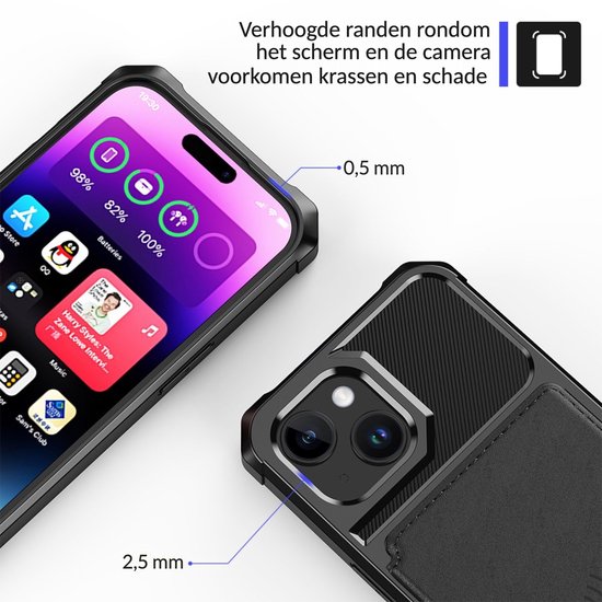 Zwart iPhone hoesje met 0,5mm opstaande randen voor scherm en 2,5mm bescherming voor de cameralens.