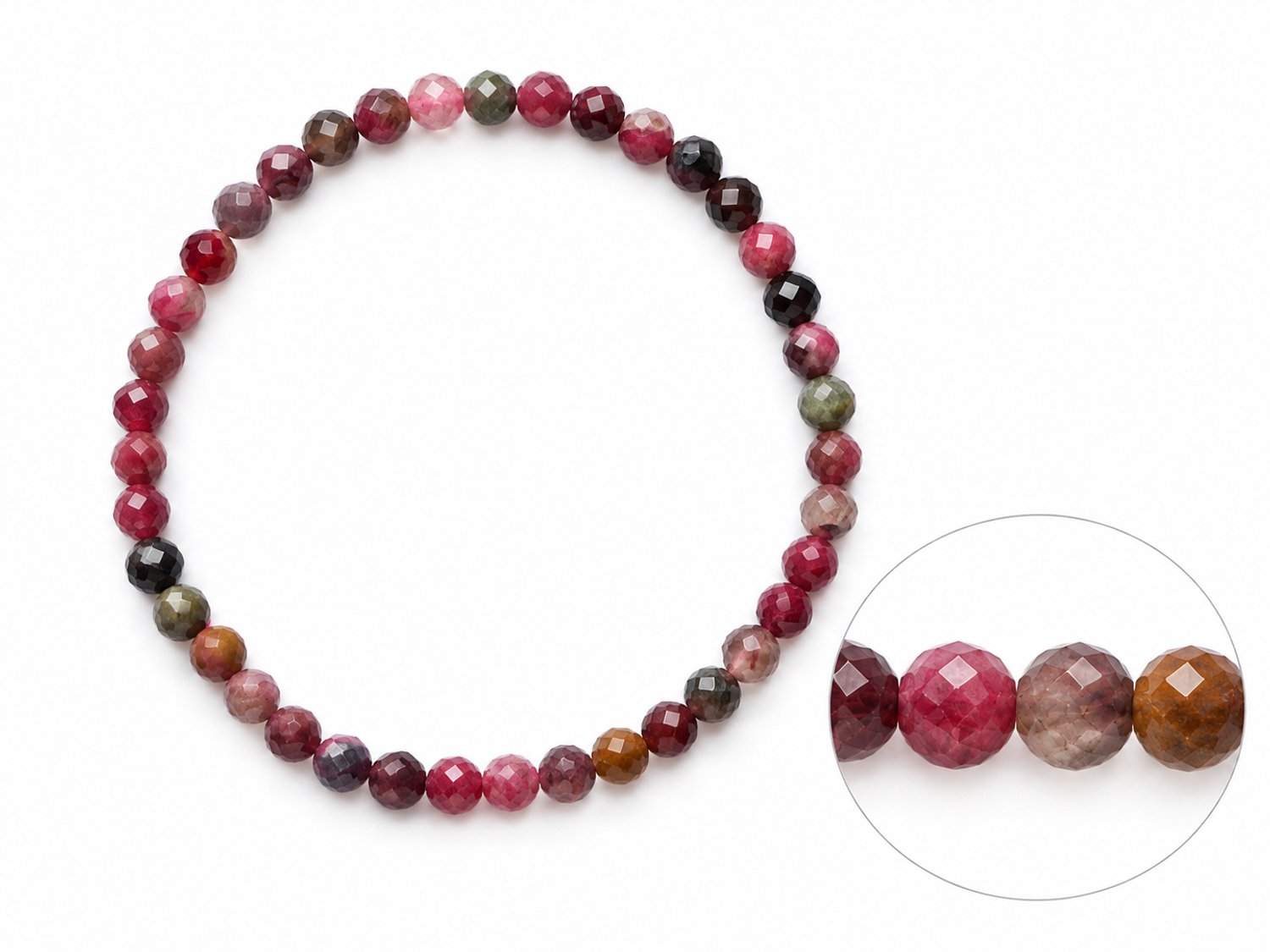 Toermalijn armband Gefacetteerd 4 mm – Multicolor Natuurlijke Edelstenen – Roze, Rood, Bordeaux, Groen en Zwart – Fijne Kralenarmband – Omtrek 17 cm – Dames en Heren – Elegante Edelsteen Sieraden – Gefacetteerd armband – Armband - Toermalijn armband
