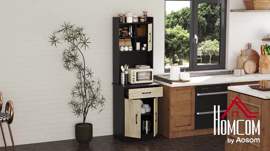 HOMCOM Keukenkast - Spaanplaat - 60x40x180cm - Natuurlijk hout