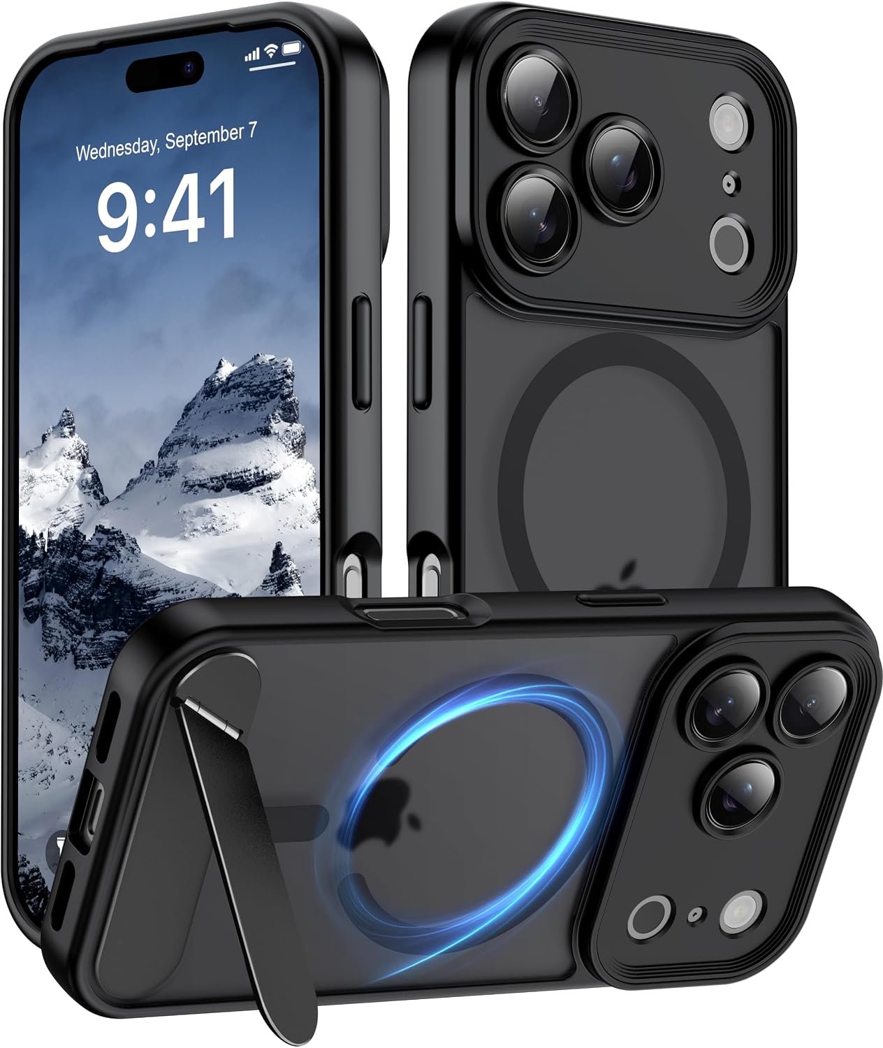 Zandarix Hoesje Geschikt voor Apple iPhone 18 Pro - Back Cover Hoesje - Doorschijnend - Militaire Bescherming - Geschikt voor Mag - Kickstand - Camerabescherming - Mat Zwart