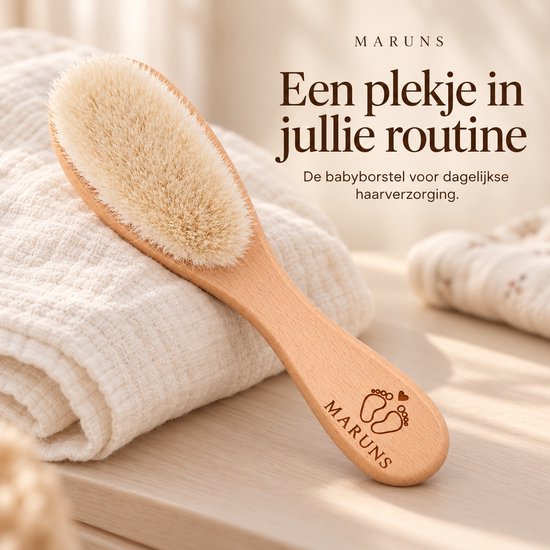 MARUNS Baby Haarborstel – Zachte Babyborstel – 100% Natuurlijk Geitenhaar & Beukenhout – Haarverzorging voor Baby’s — afbeelding 3