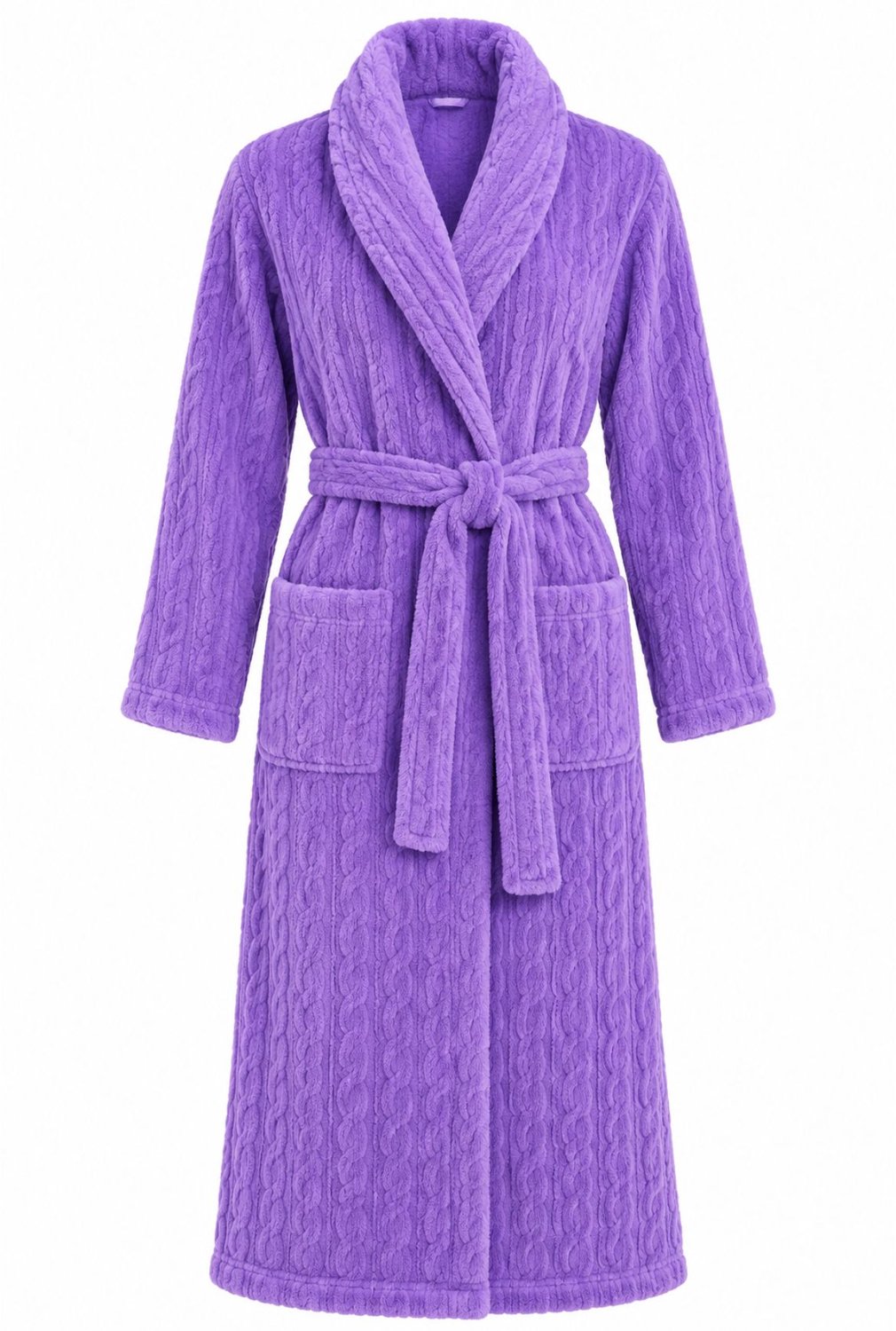 Badrock Badjas Dames Fleece met Kabelreliëf Teddy Look - Paars