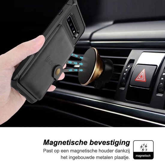 Zwarte Samsung Galaxy S10e hoesje met ingebouwde magneet voor in de auto.