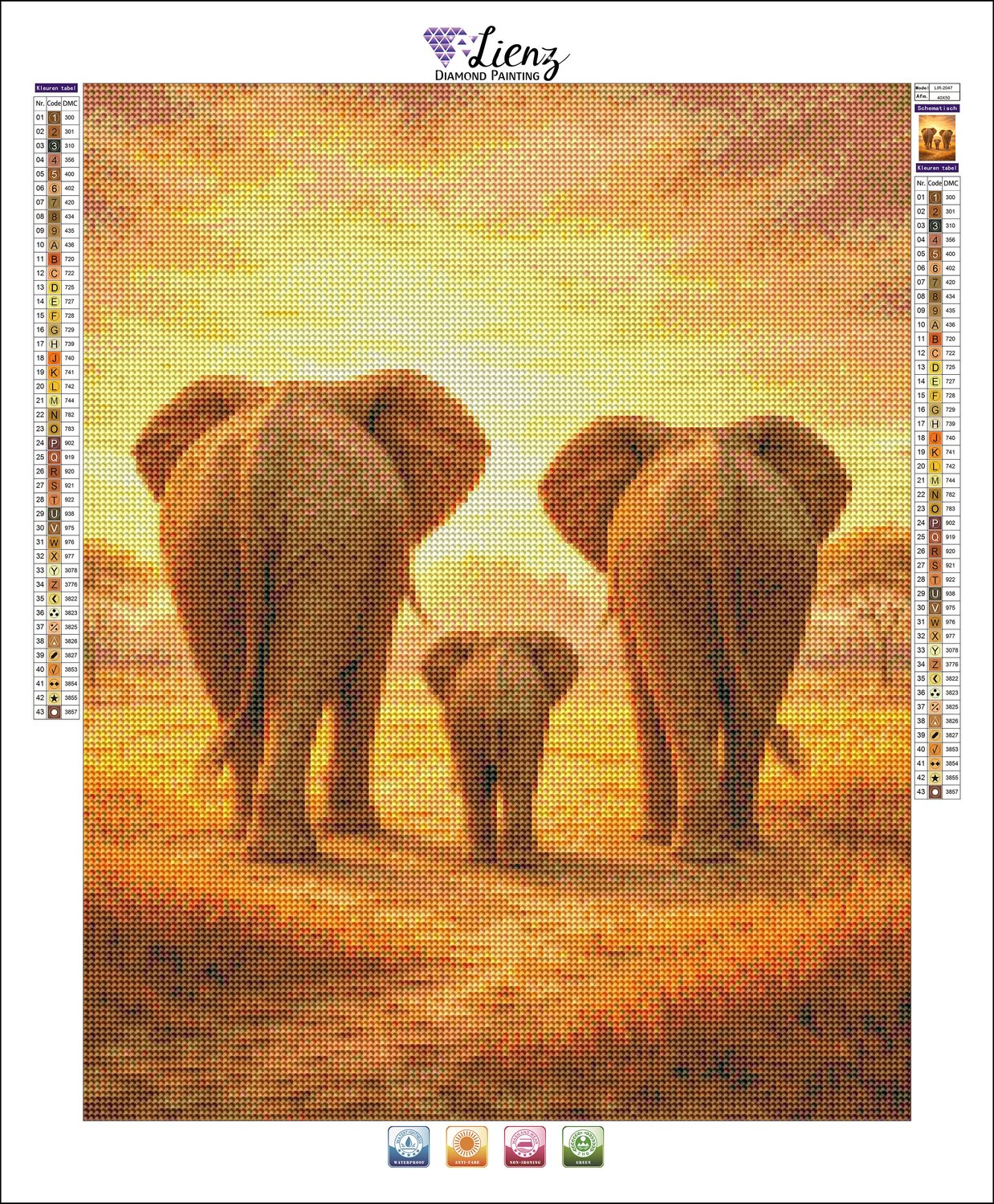 Lienz® Diamond Painting volwassenen 40x50cm – Rond – Olifanten familie — afbeelding 2