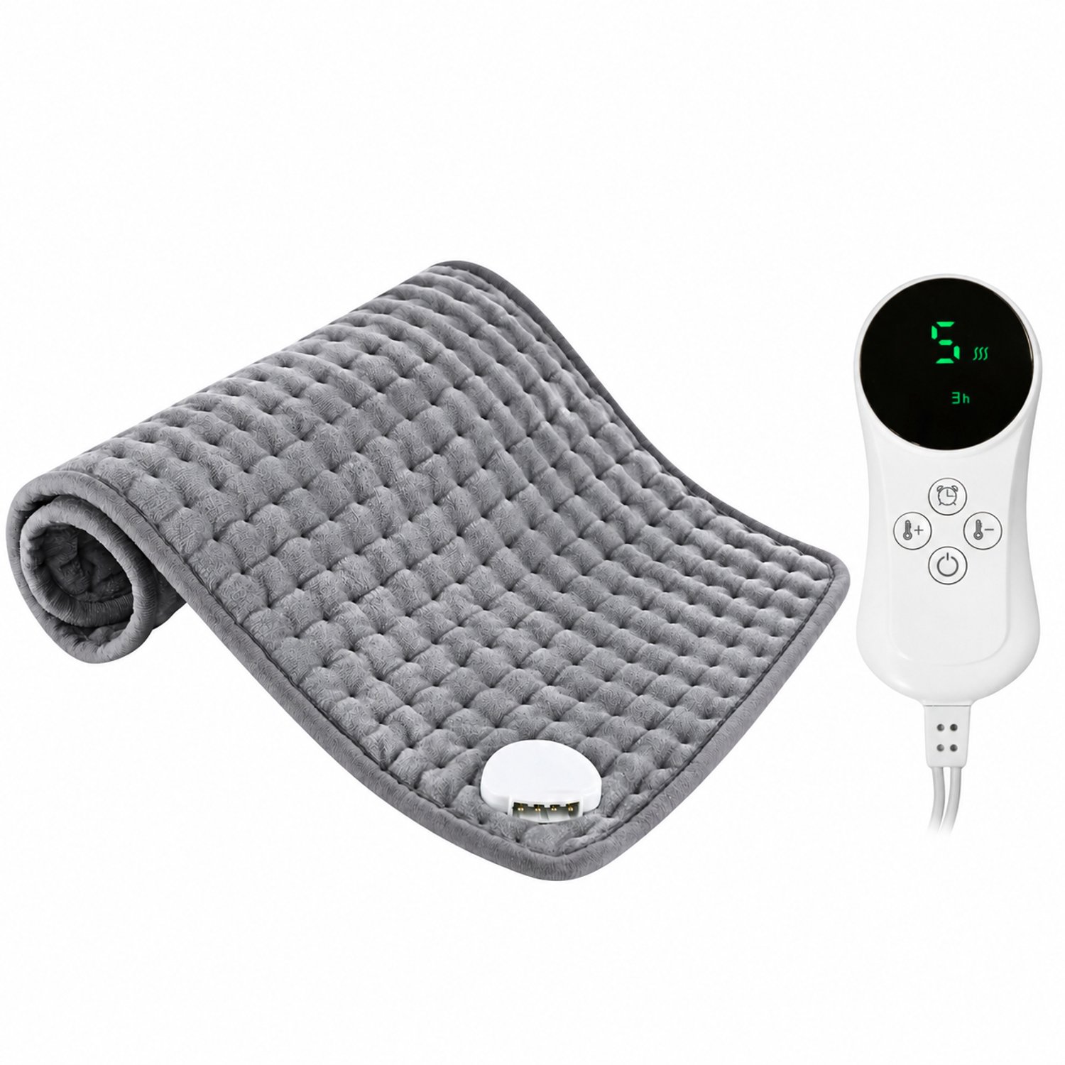 Elektrische Warmtemat warmtedeken 60x30 cm – Elektrische Kruik 75W – 9 Warmtestanden – Timer & Afstandsbediening – Verwarmingsmat voor Rug, Buik en Benen – Grijs