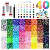 Bedazzle Kit – 40 Kleuren 3D Strass Steentjes, Kristallen & Parels – DIY Decoratie Set met B7000 Lijm & Pincet – Voor Nagels, Telefoonhoesjes, Accessoires & Hobby