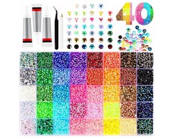 Bedazzle Kit – 40 Kleuren 3D Strass Steentjes, Kristallen & Parels – DIY Decoratie Set met B7000 Lijm & Pincet – Voor Nagels, Telefoonhoesjes, Accessoires & Hobby