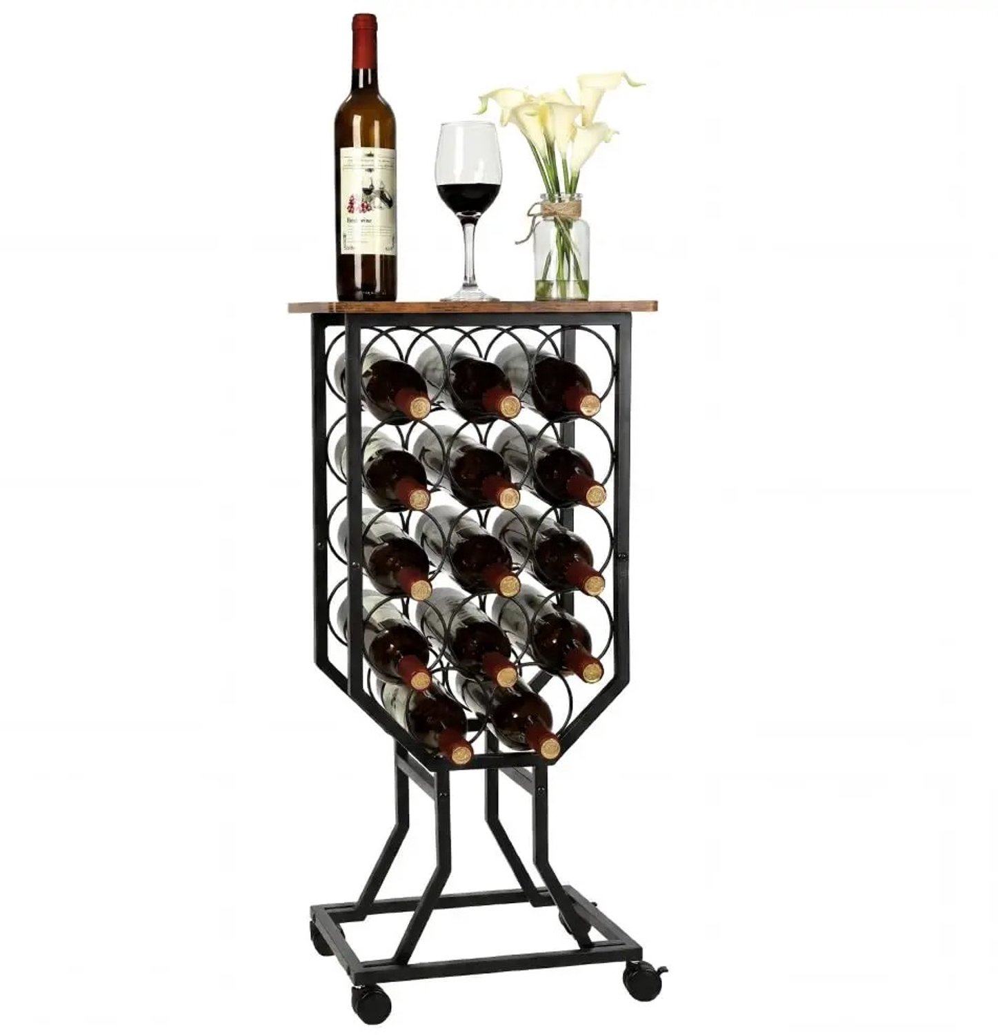 Lamor Wijnrek - Wijnrekken - Wijn - Wijnhouder - Wijnen - Bijzettafel - Wandtafel - Hout - 12 flessen - MDF - 38 x 30 x 81,5 cm